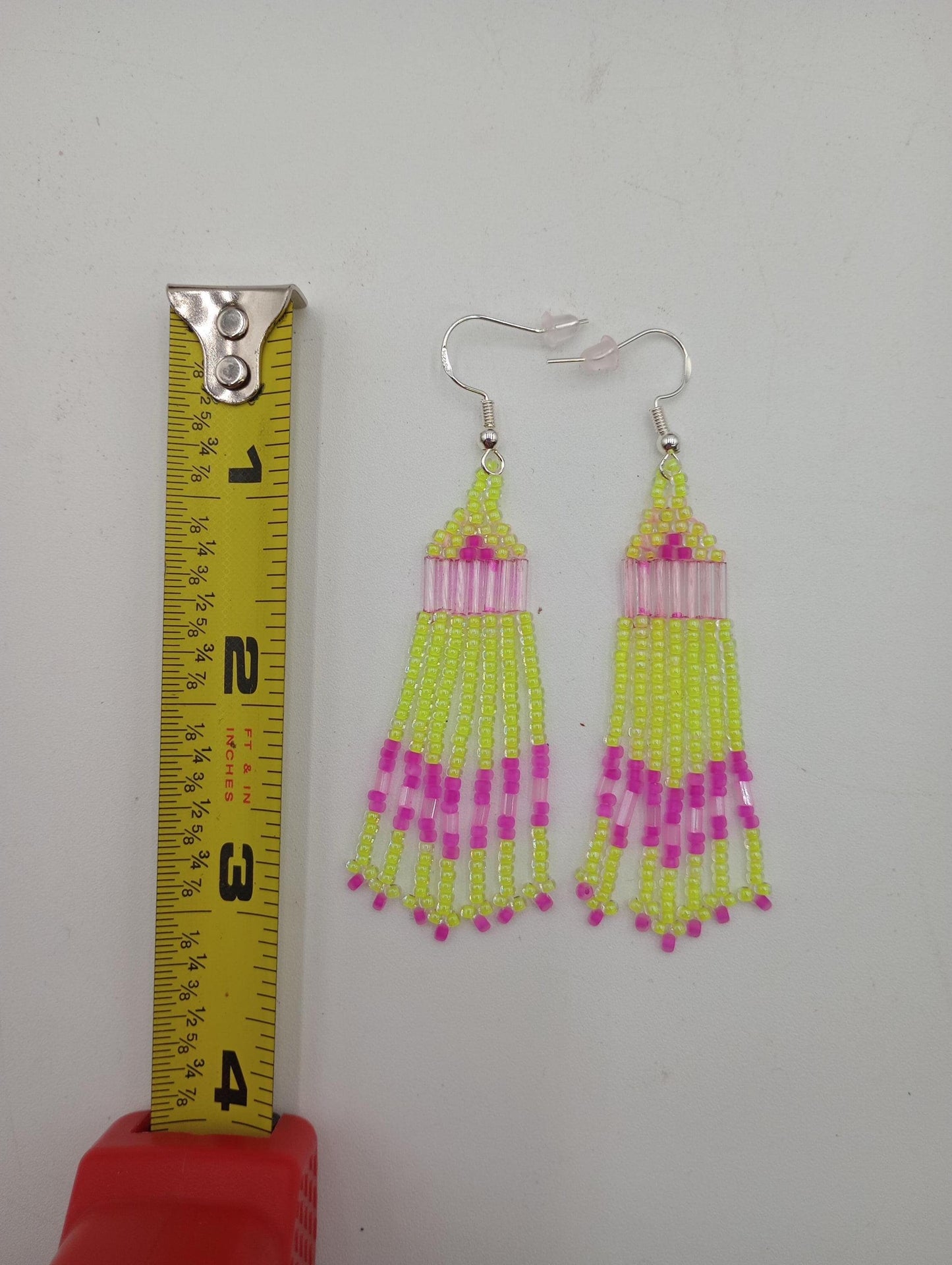 Beaded Fringe Earrings: Anishinaabe Ojibwe Made - 3-inch