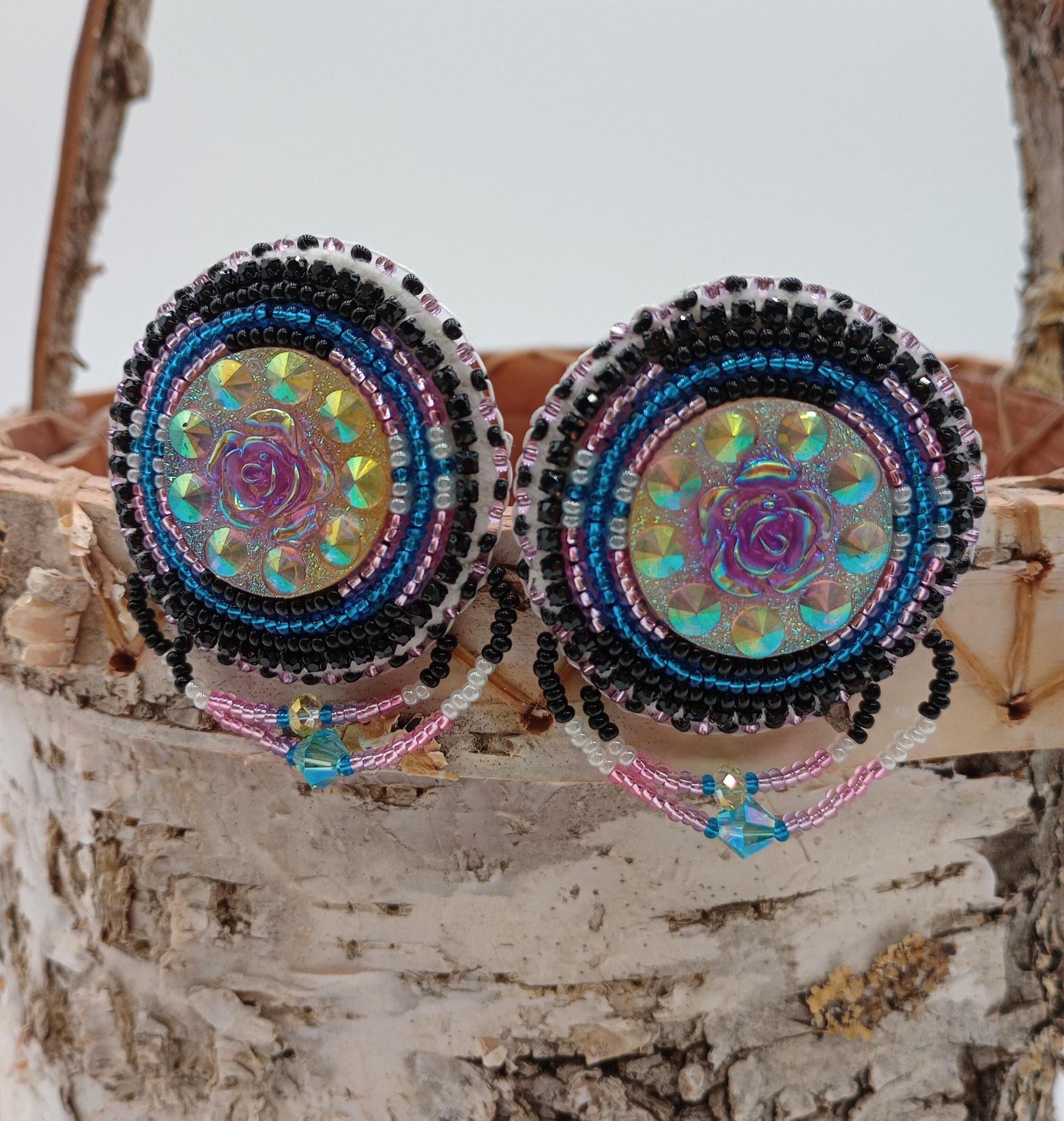 Hand Beaded Earrings: Anishinaabe/Ojibwe Beadwork, Hypoallergenic Hooks