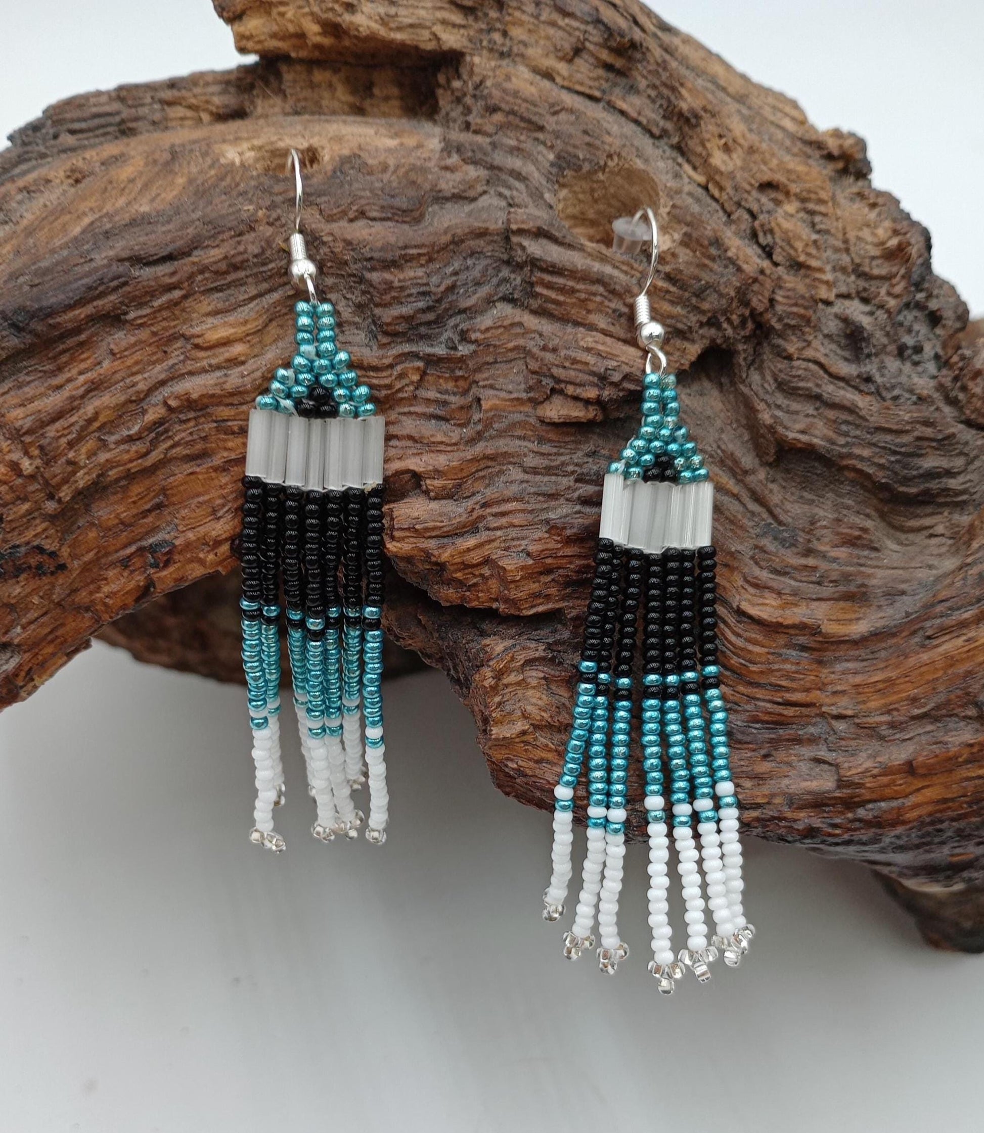 Hand Beaded Fringe Earrings: Anishinaabe/Ojibwe Beadwork