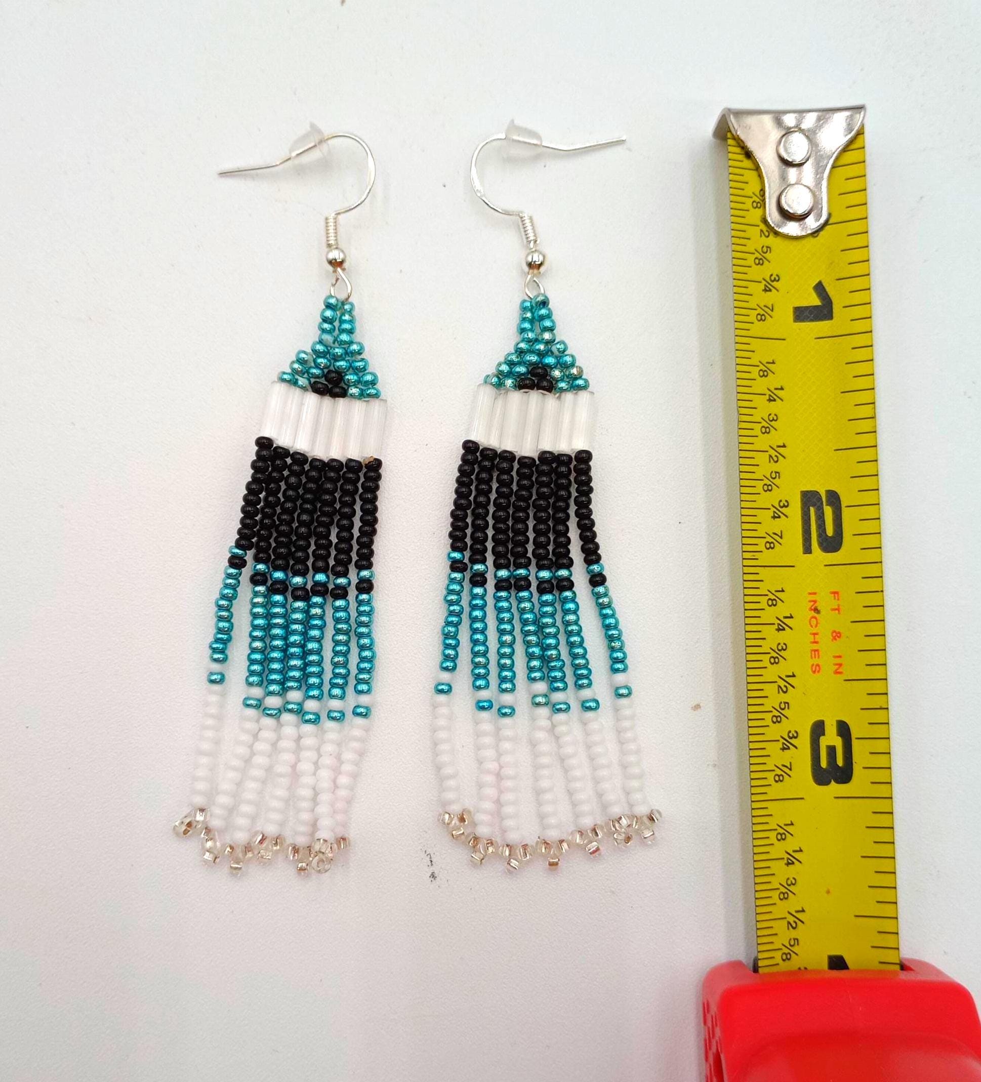 Hand Beaded Fringe Earrings: Anishinaabe/Ojibwe Beadwork