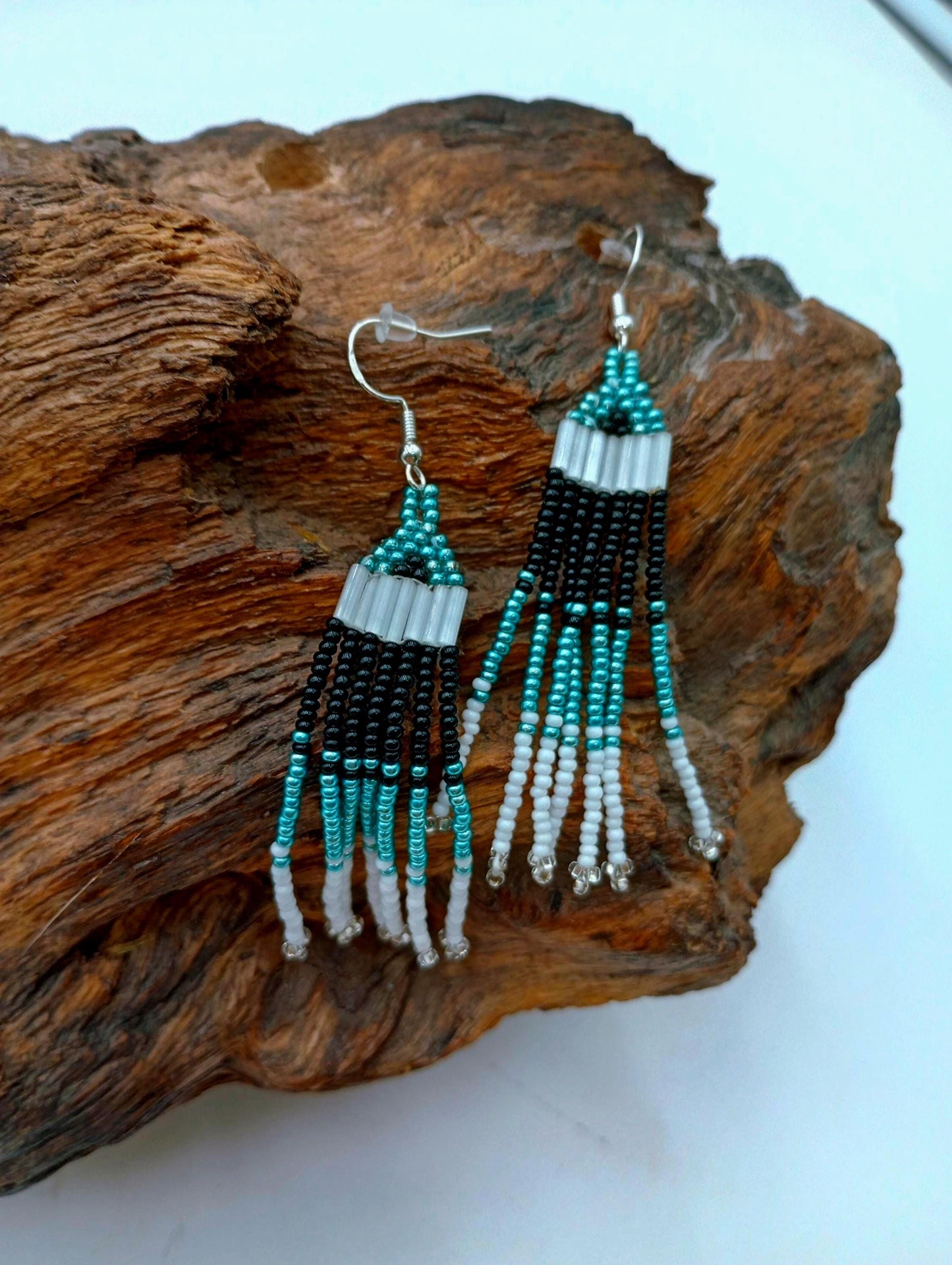 Hand Beaded Fringe Earrings: Anishinaabe/Ojibwe Beadwork