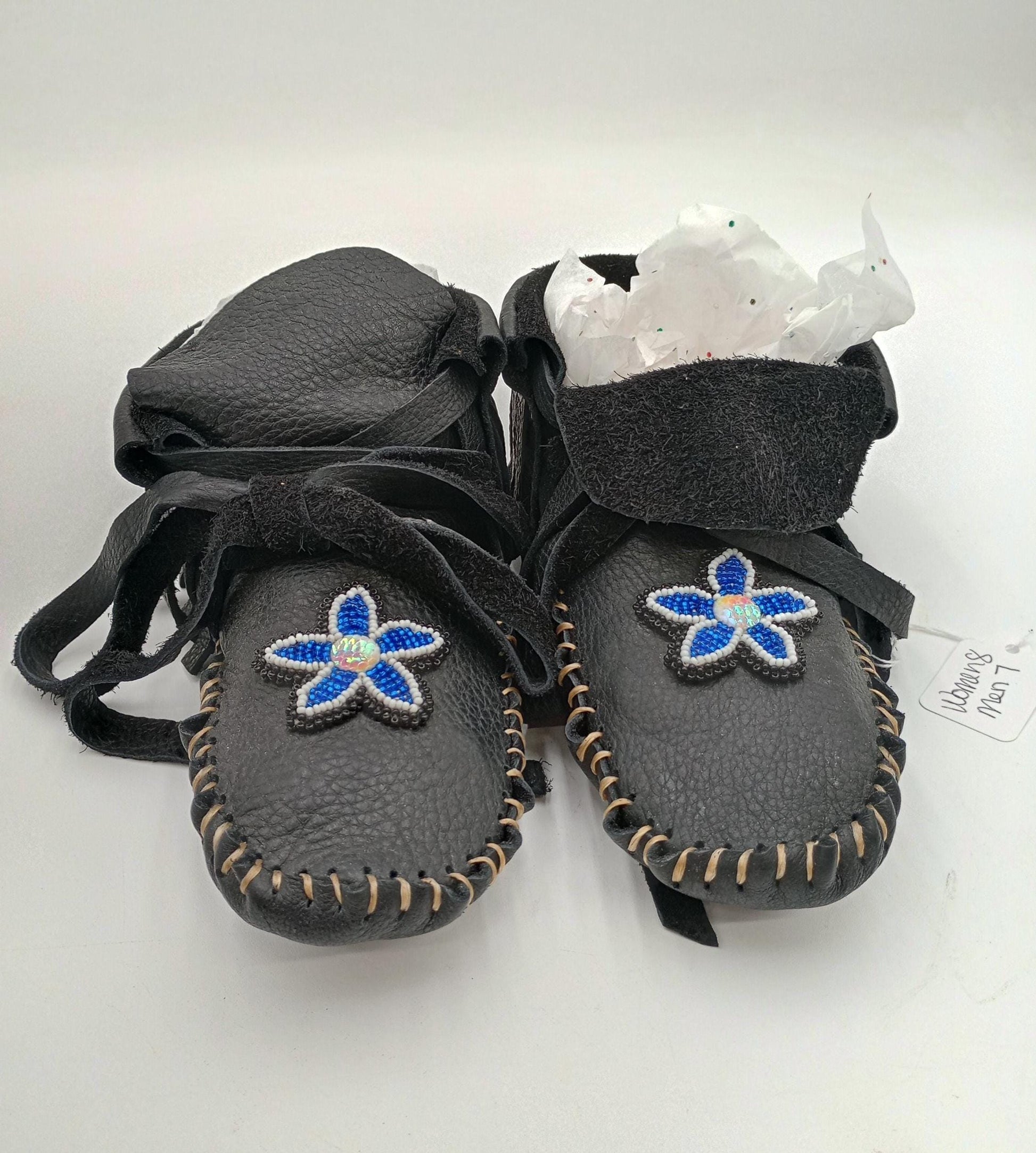 Handmade Beaded Leather Moccasins – Women's Size 8, Anishinaabe Made