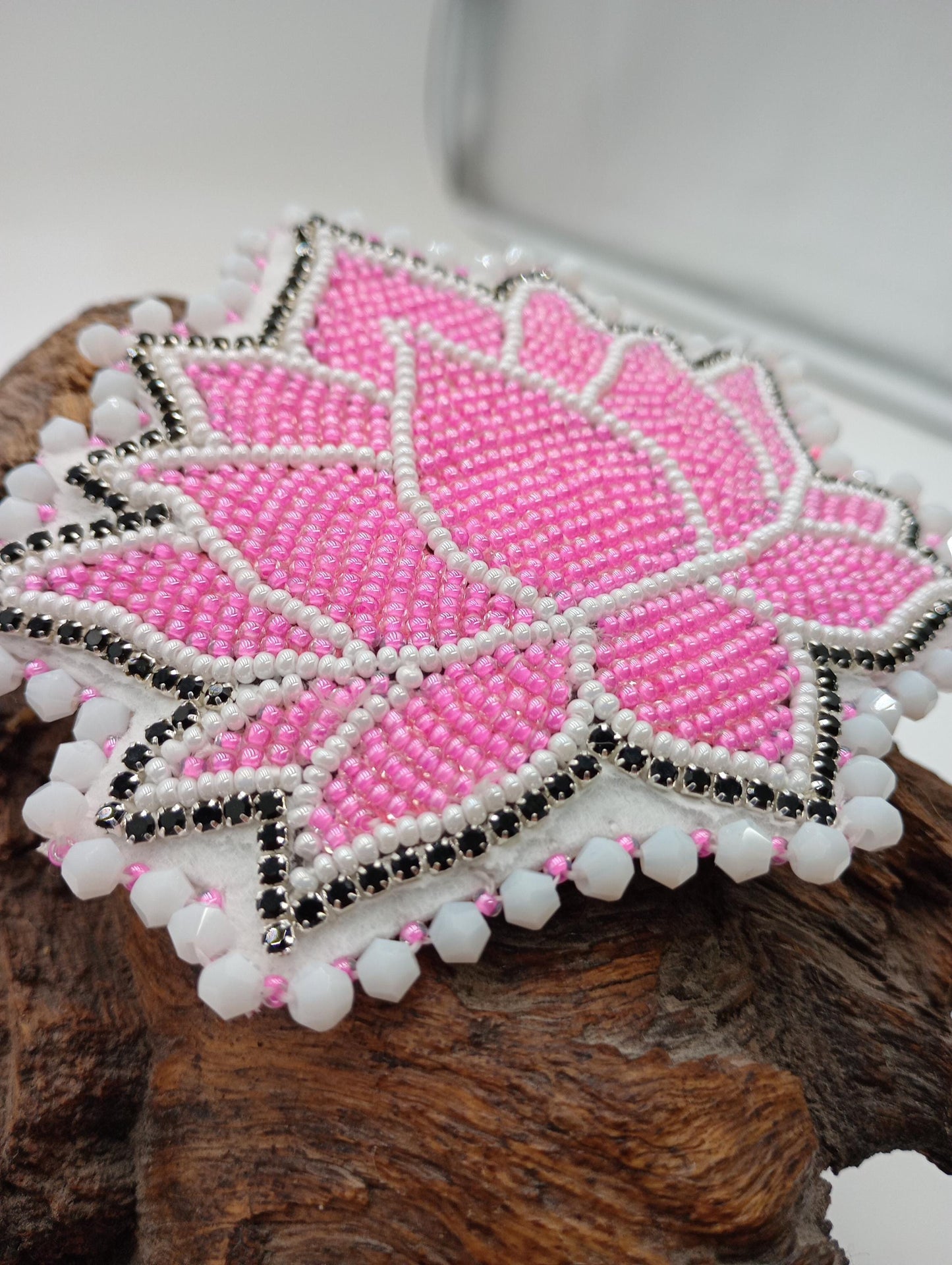 Hand Beaded Flower Barrette: Ojibwe Anishinaabe Beadwork