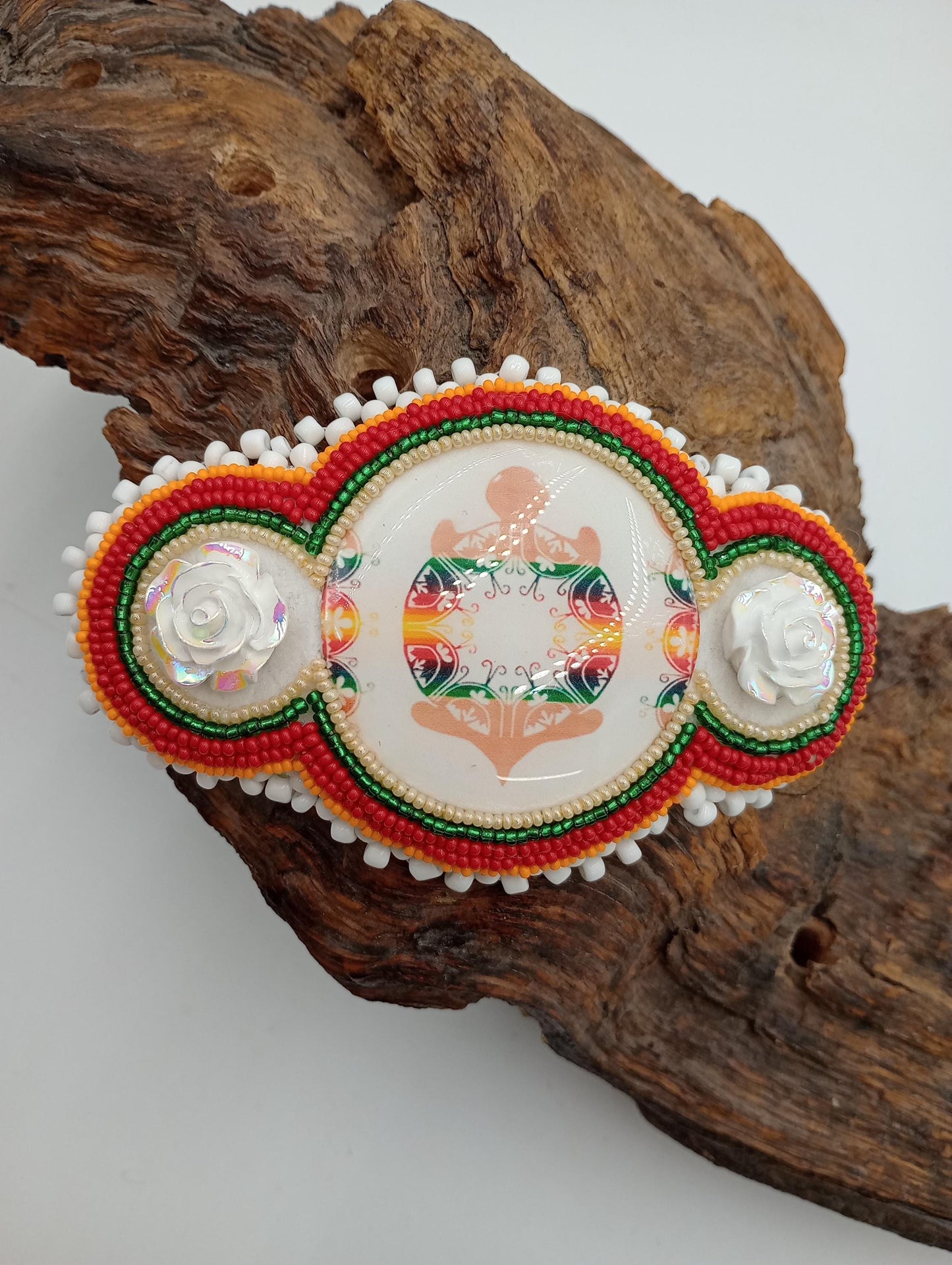 Hand Beaded Barrette: Ojibwe/Anishinaabe Made - Traditional Design