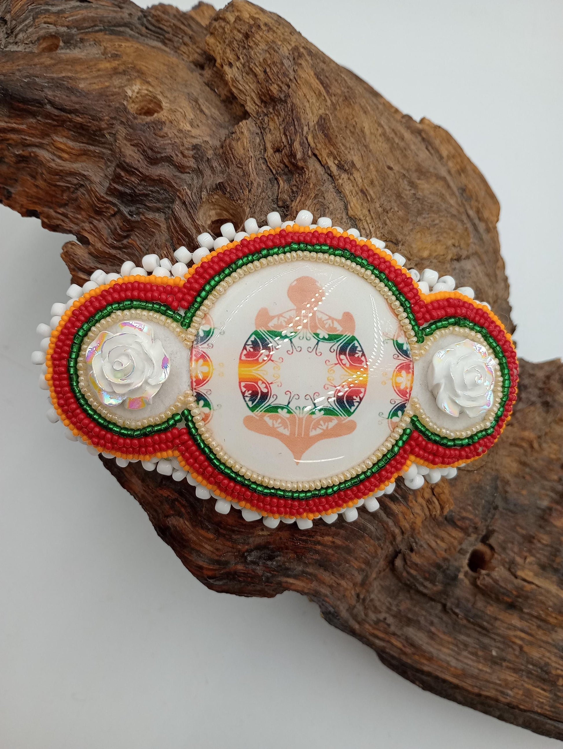 Hand Beaded Barrette: Ojibwe/Anishinaabe Made - Traditional Design