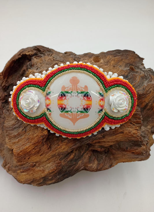 Hand Beaded Barrette: Ojibwe/Anishinaabe Made - Traditional Design