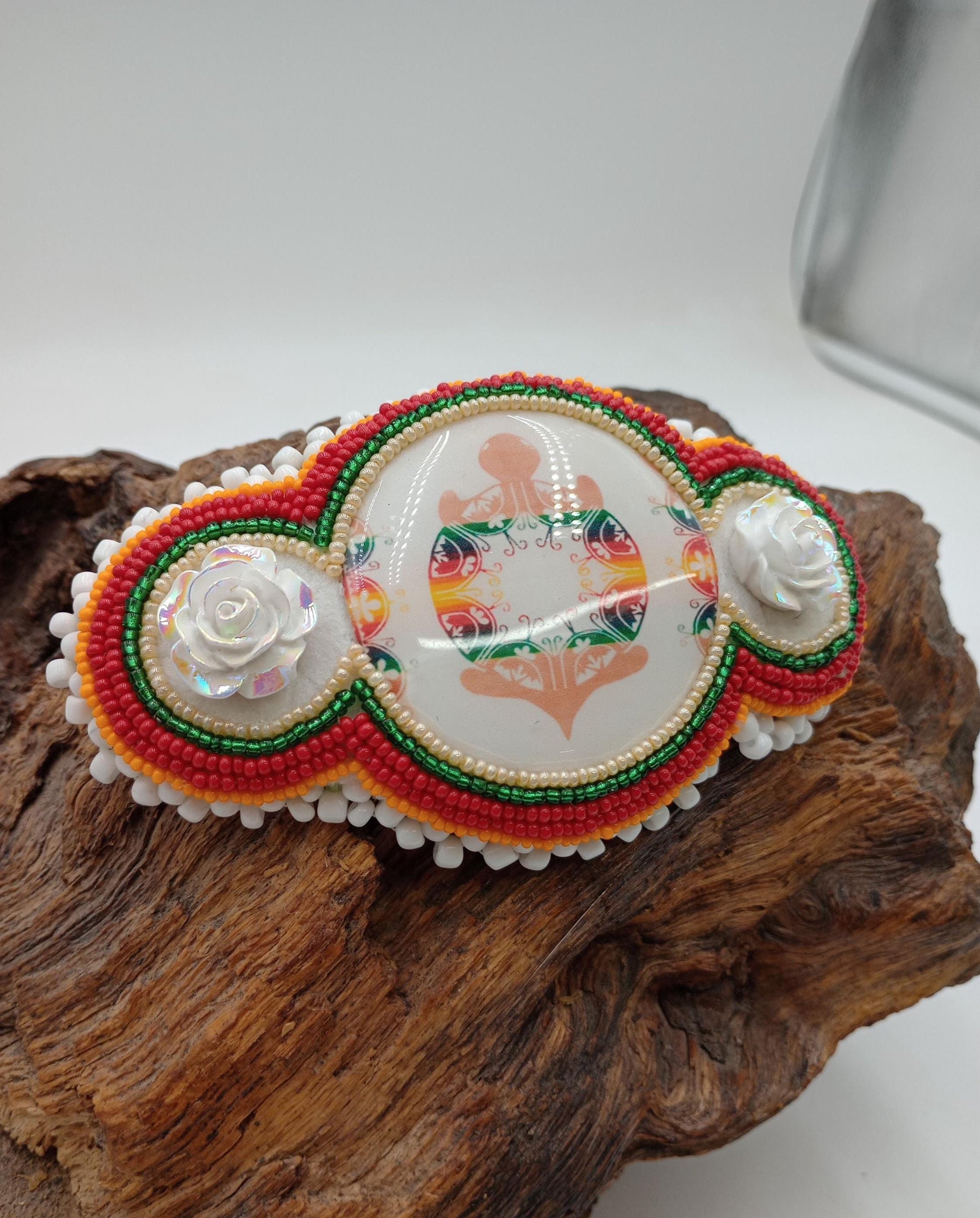 Hand Beaded Barrette: Ojibwe/Anishinaabe Made - Traditional Design