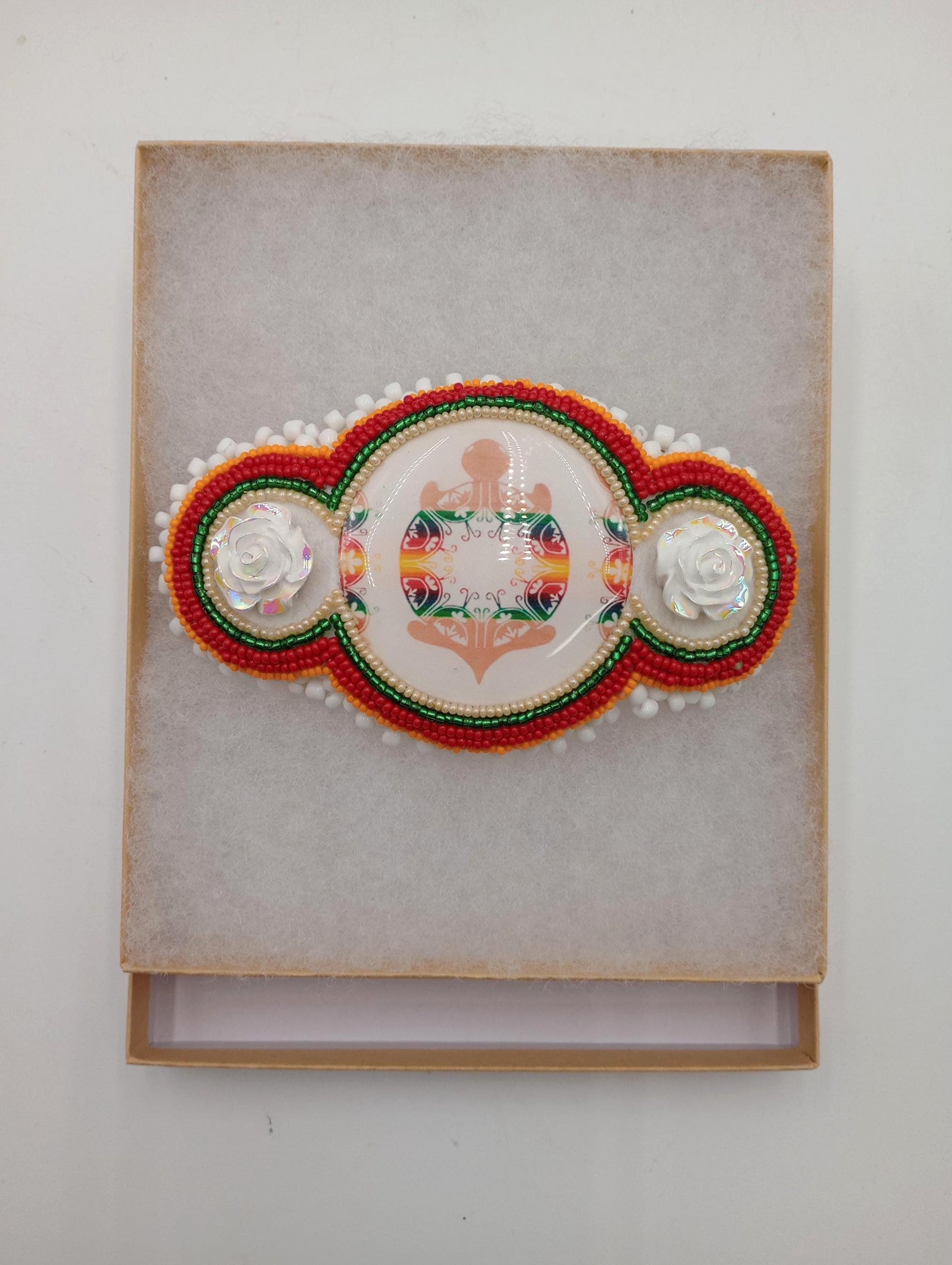 Hand Beaded Barrette: Ojibwe/Anishinaabe Made - Traditional Design