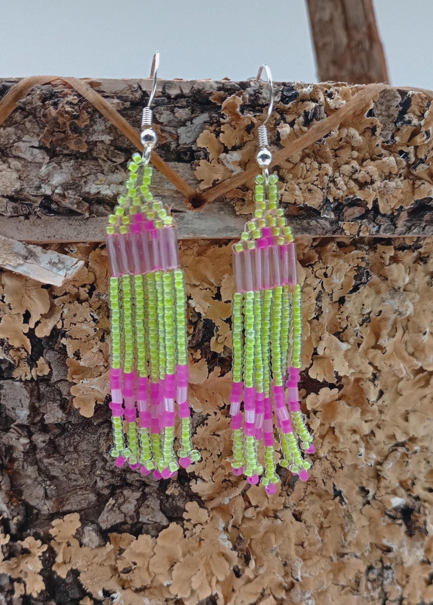 Beaded Fringe Earrings: Anishinaabe Ojibwe Made - 3-inch
