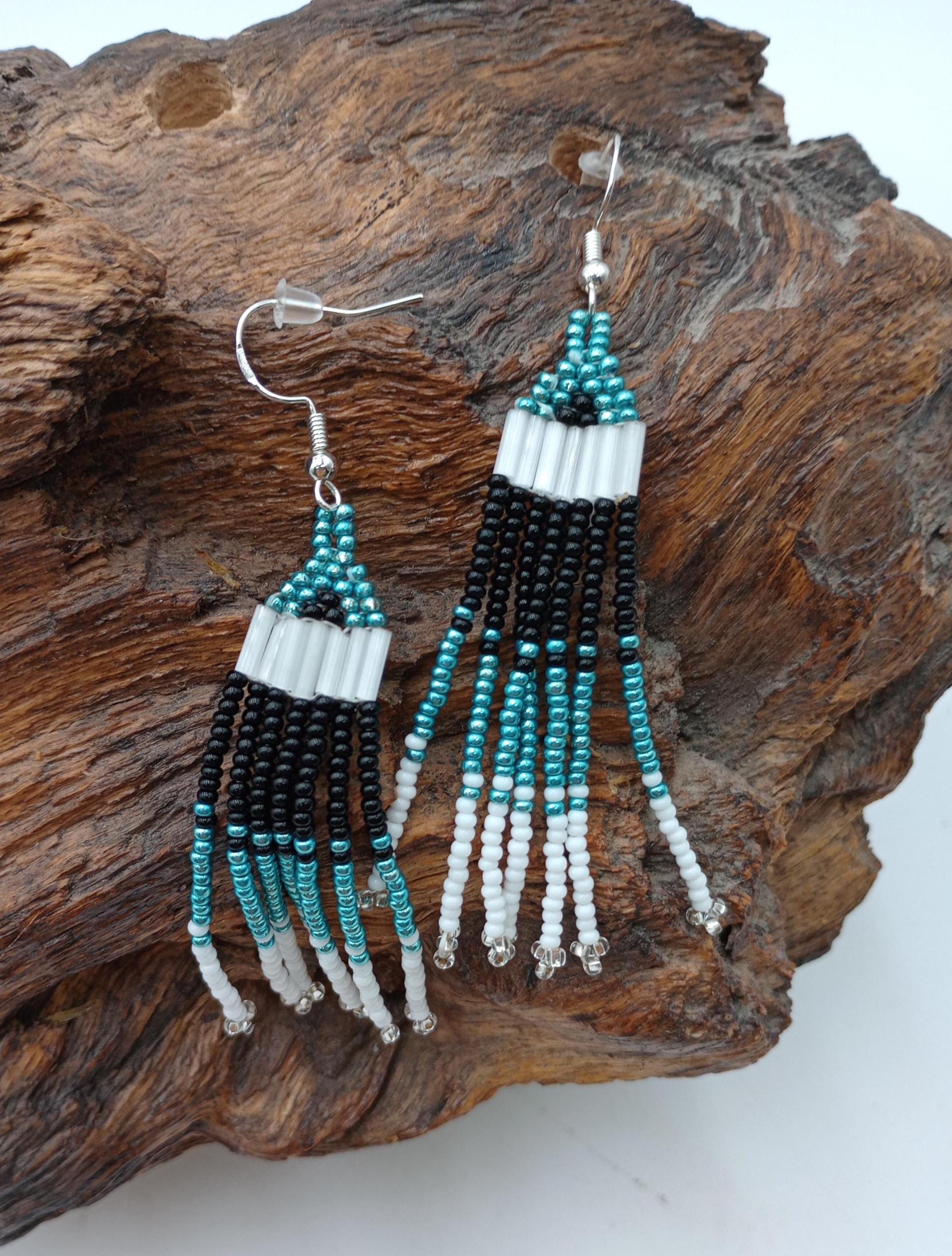 Hand Beaded Fringe Earrings: Anishinaabe/Ojibwe Beadwork