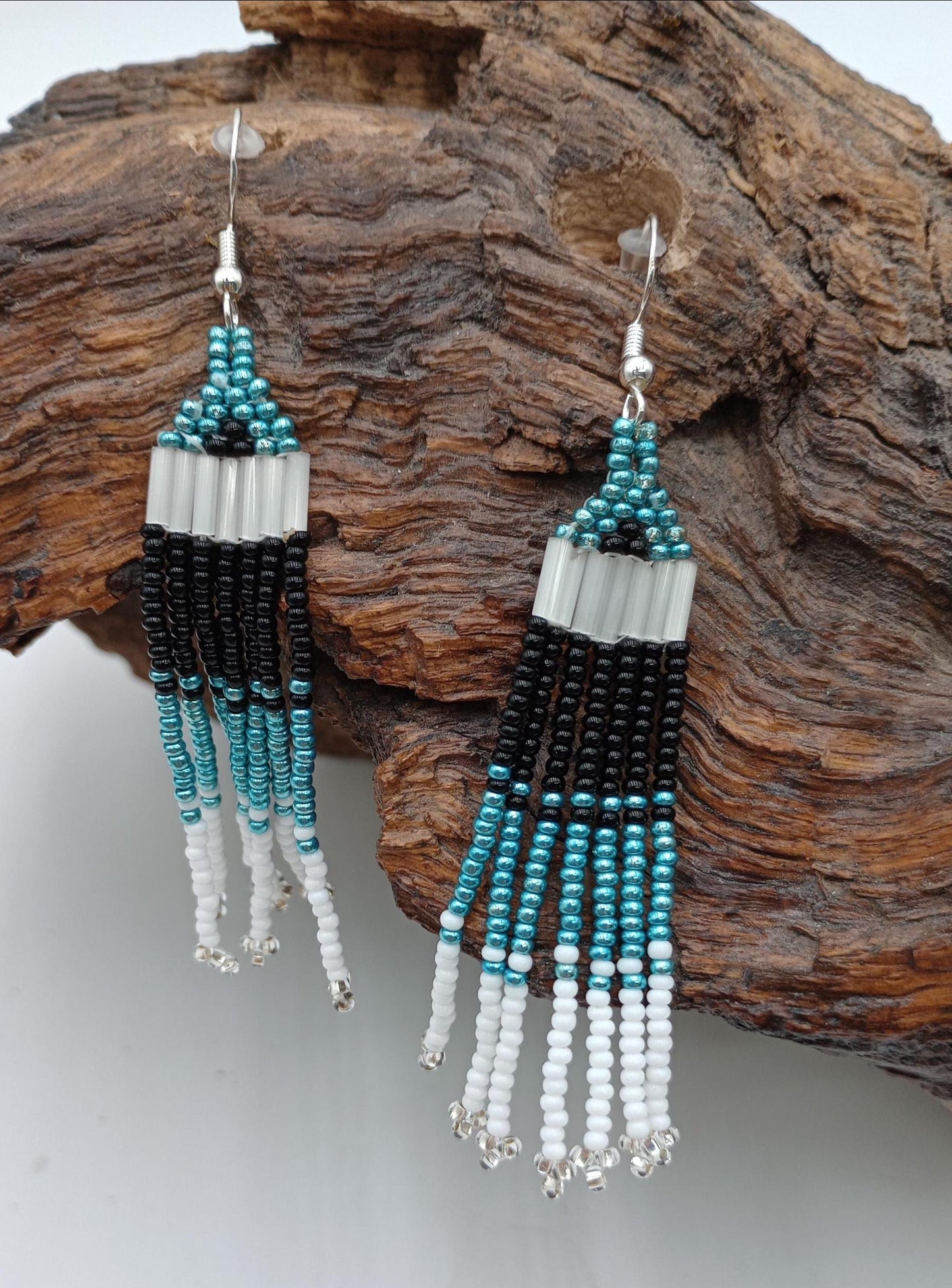 Hand Beaded Fringe Earrings: Anishinaabe/Ojibwe Beadwork