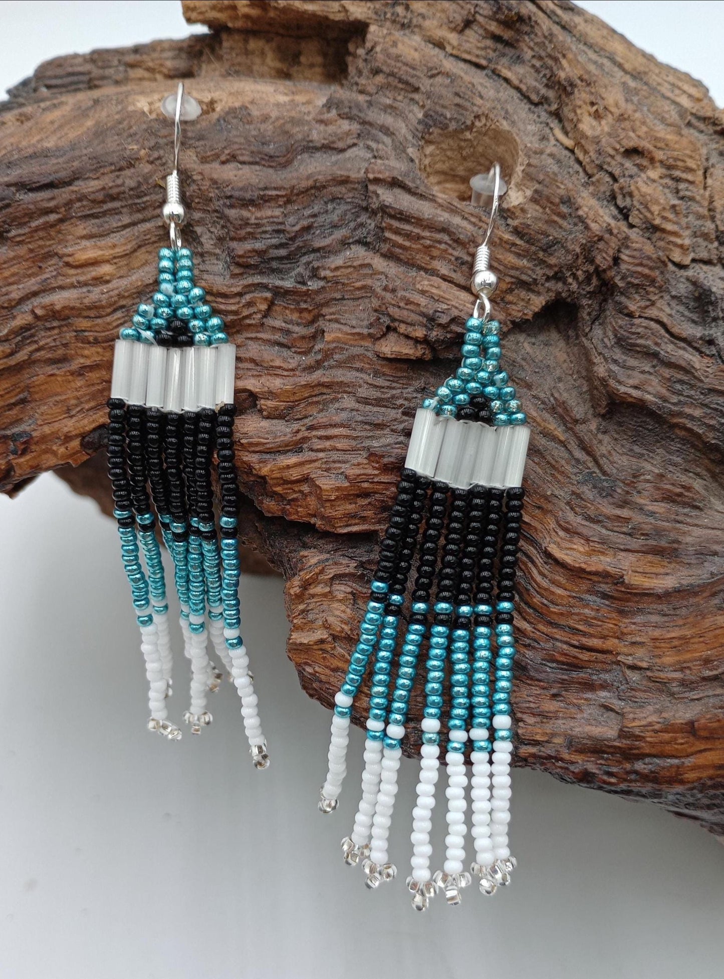 Hand Beaded Fringe Earrings: Anishinaabe/Ojibwe Beadwork