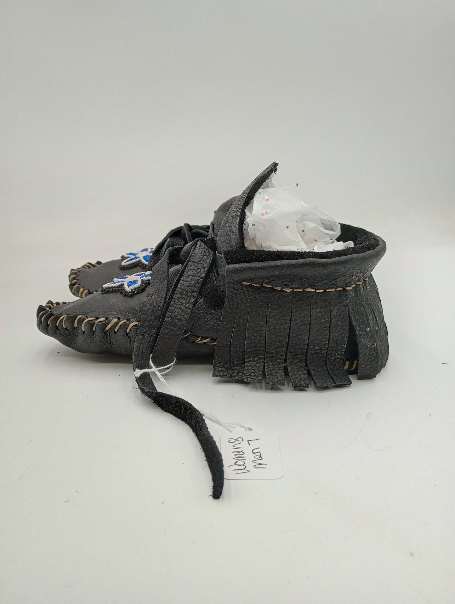 Handmade Beaded Leather Moccasins – Women's Size 8, Anishinaabe Made