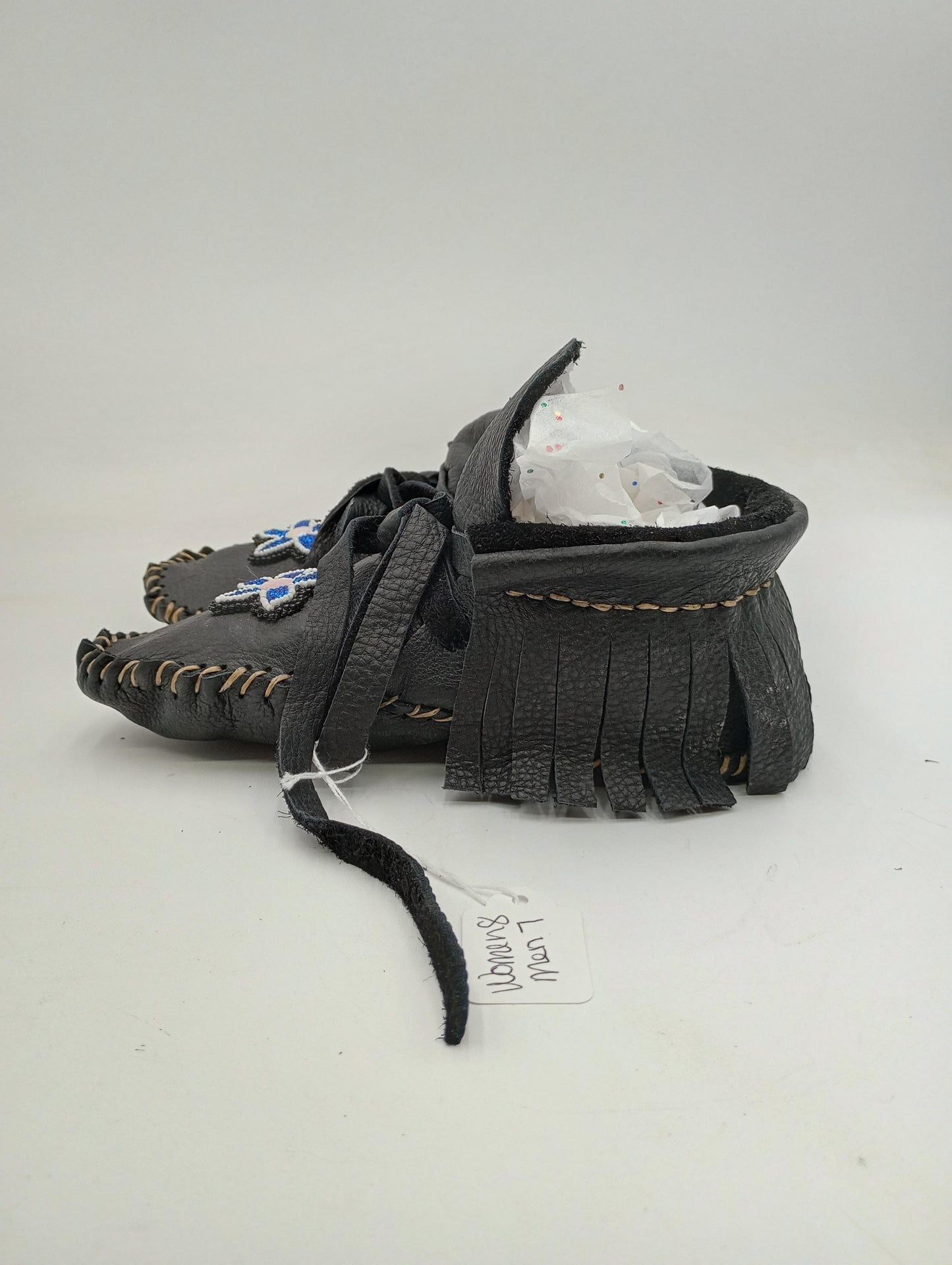 Handmade Beaded Leather Moccasins – Women's Size 8, Anishinaabe Made