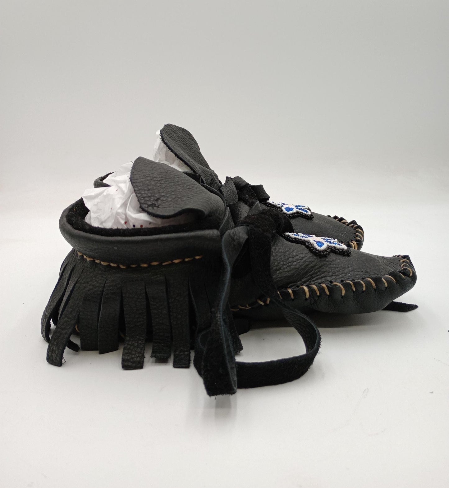 Handmade Beaded Leather Moccasins – Women's Size 8, Anishinaabe Made