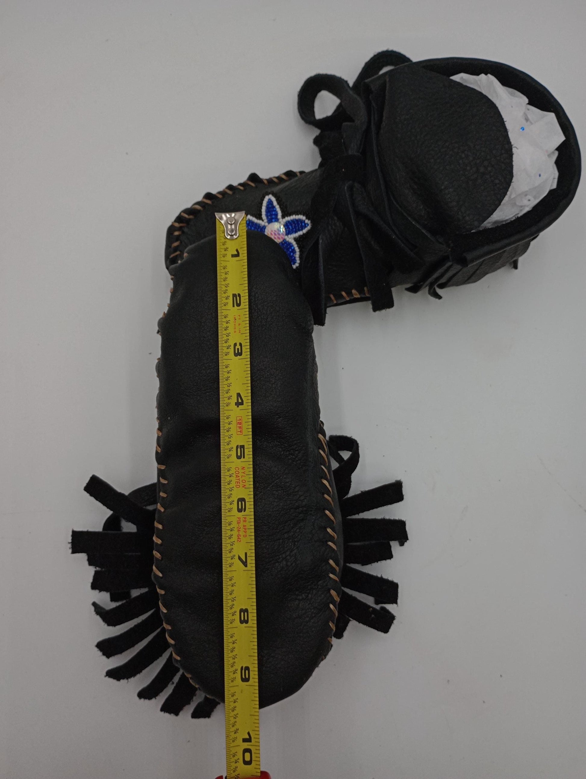 Handmade Beaded Leather Moccasins – Women's Size 8, Anishinaabe Made