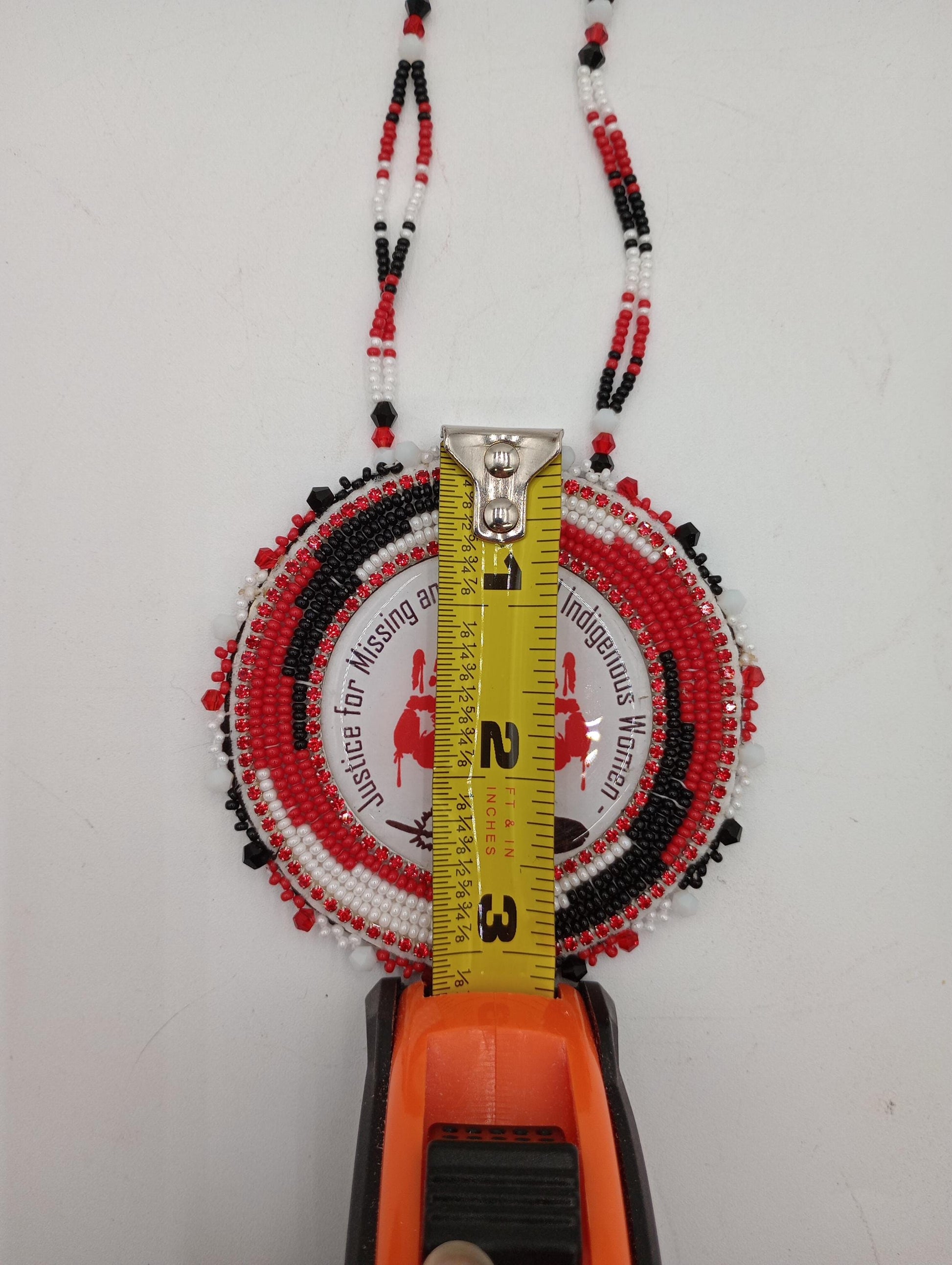 Hand Beaded MMIW Medallion Necklace – Anishinaabe Ojibwe Artisan Made