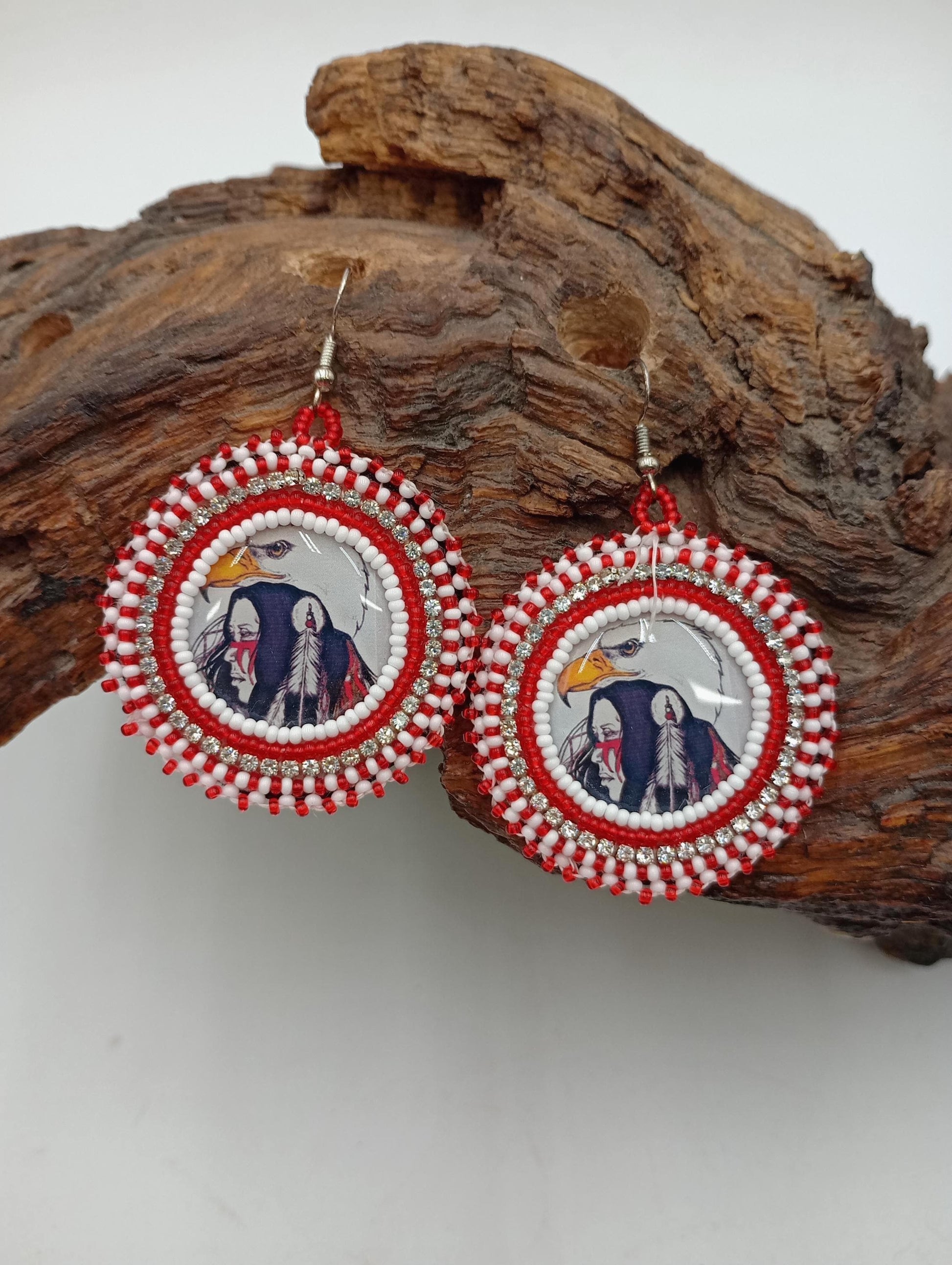 Hand Beaded Anishinaabe/Ojibwe Earrings: Red, Black, & Reflective