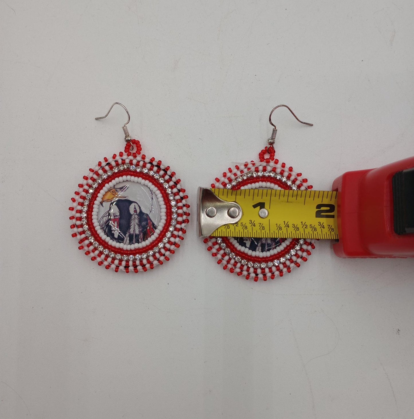 Hand Beaded Anishinaabe/Ojibwe Earrings: Red, Black, & Reflective