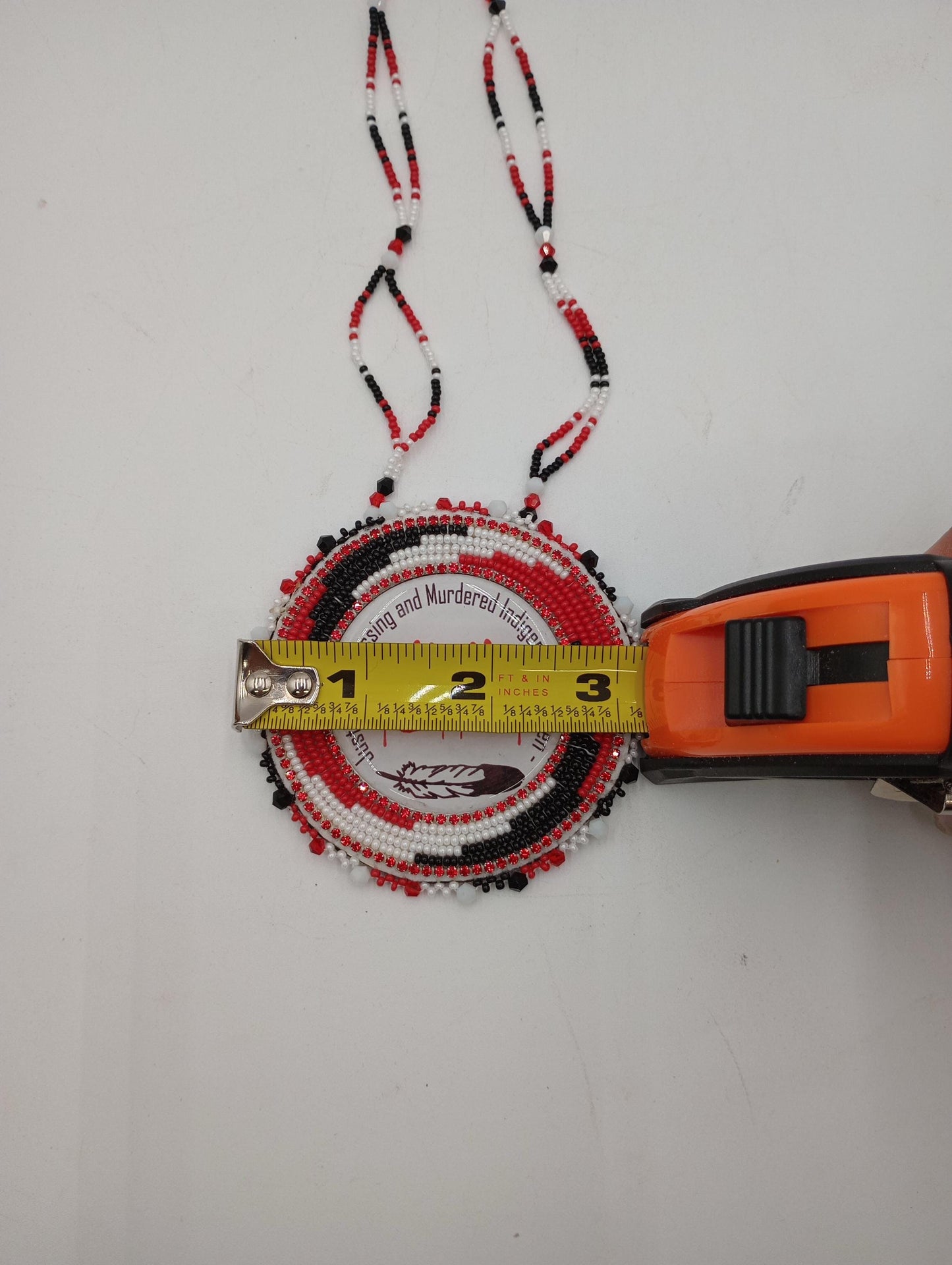 Hand Beaded MMIW Medallion Necklace – Anishinaabe Ojibwe Artisan Made