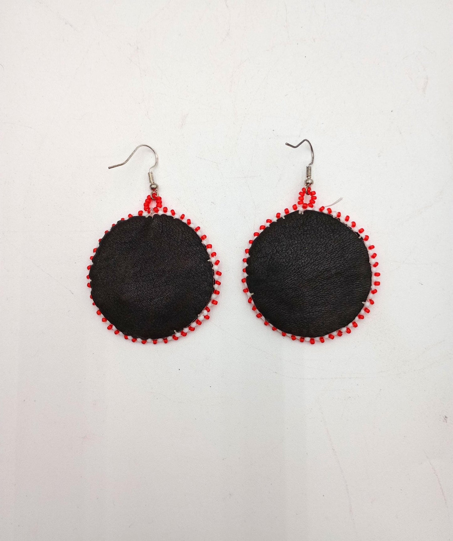 Hand Beaded Anishinaabe/Ojibwe Earrings: Red, Black, & Reflective