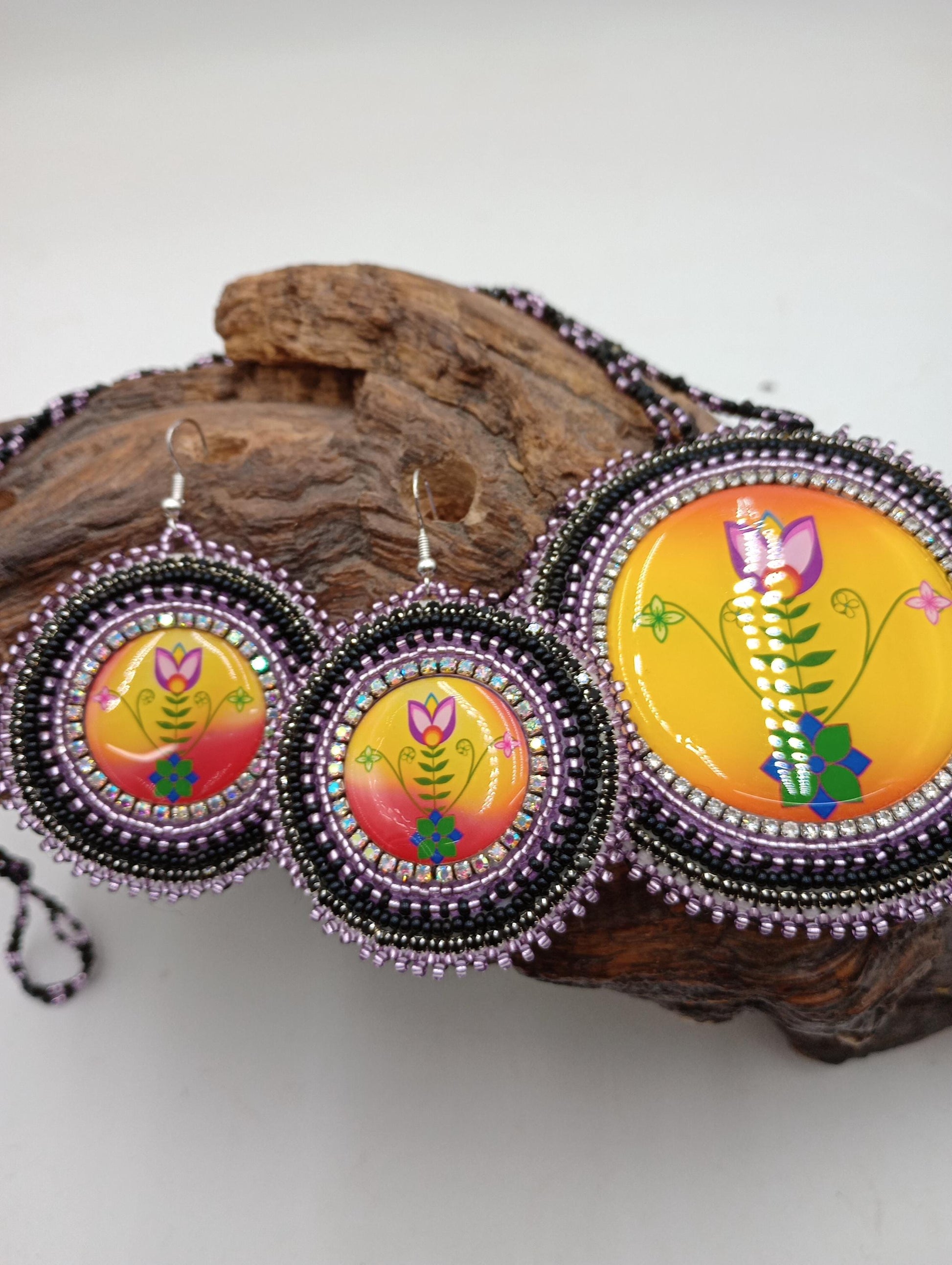 Ojibwe Floral Beadwork Necklace and Earrings: Anishinaabe Artisan Jewelry