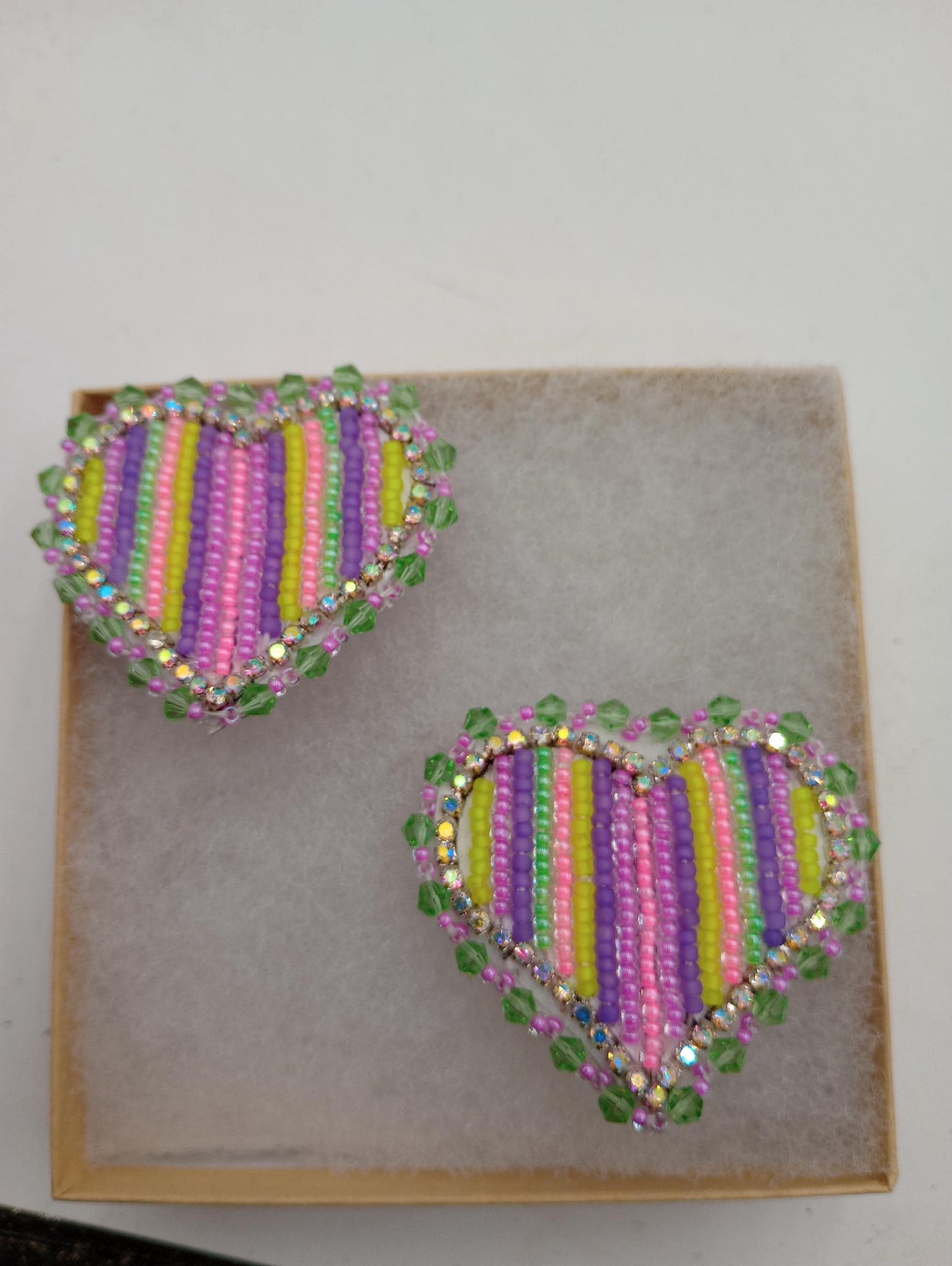 Shimmering Iridescent Heart Shaped Beaded Earrings