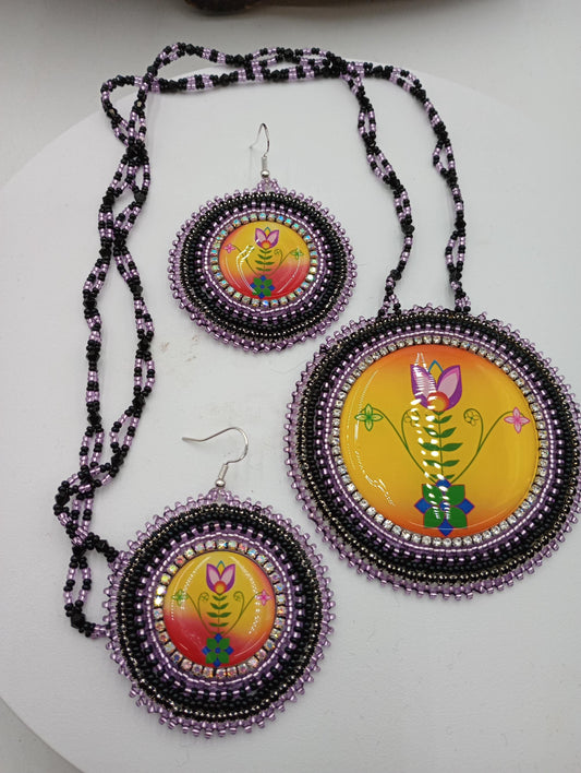 Ojibwe Floral Beadwork Necklace and Earrings: Anishinaabe Artisan Jewelry
