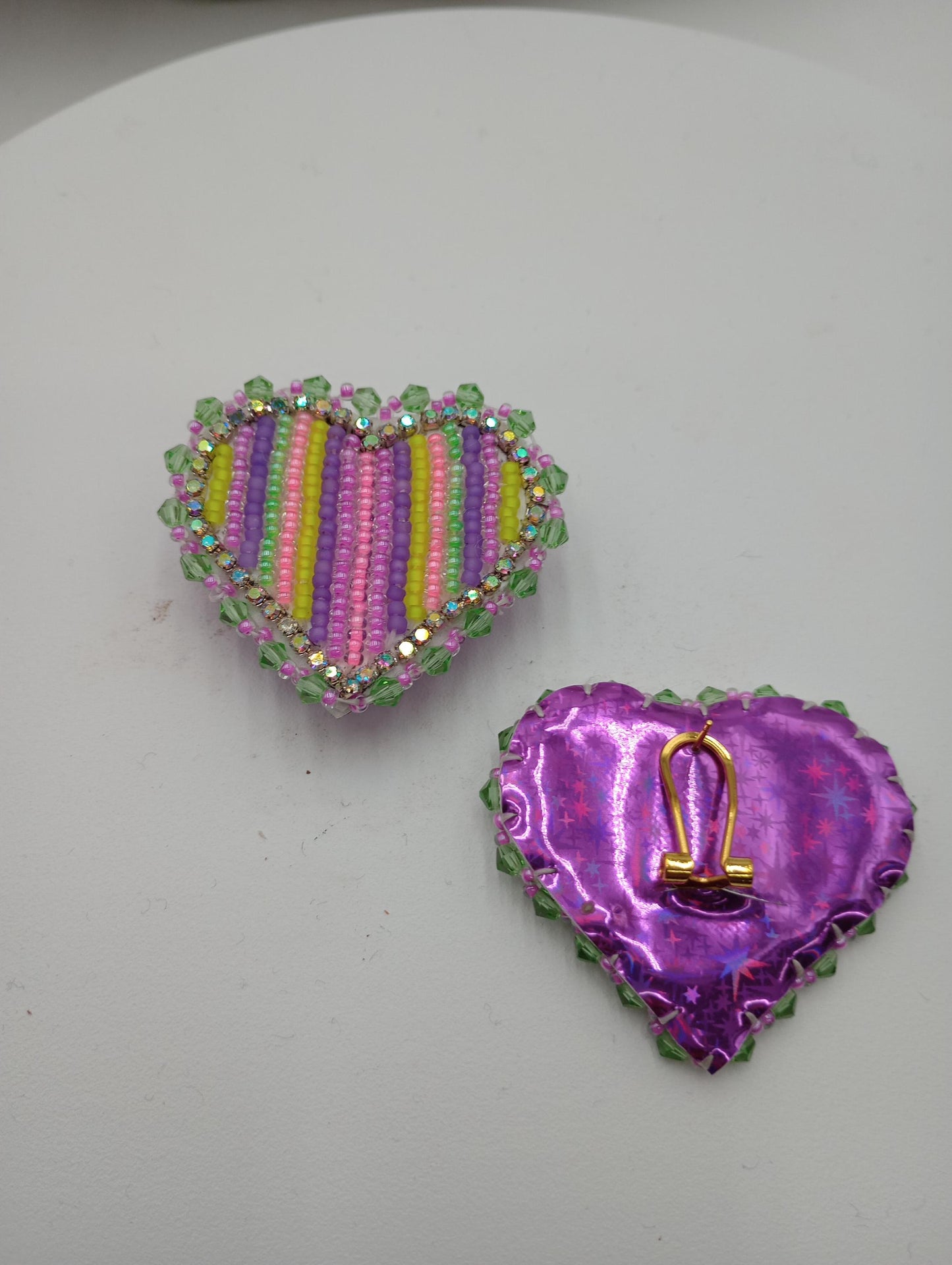 Shimmering Iridescent Heart Shaped Beaded Earrings