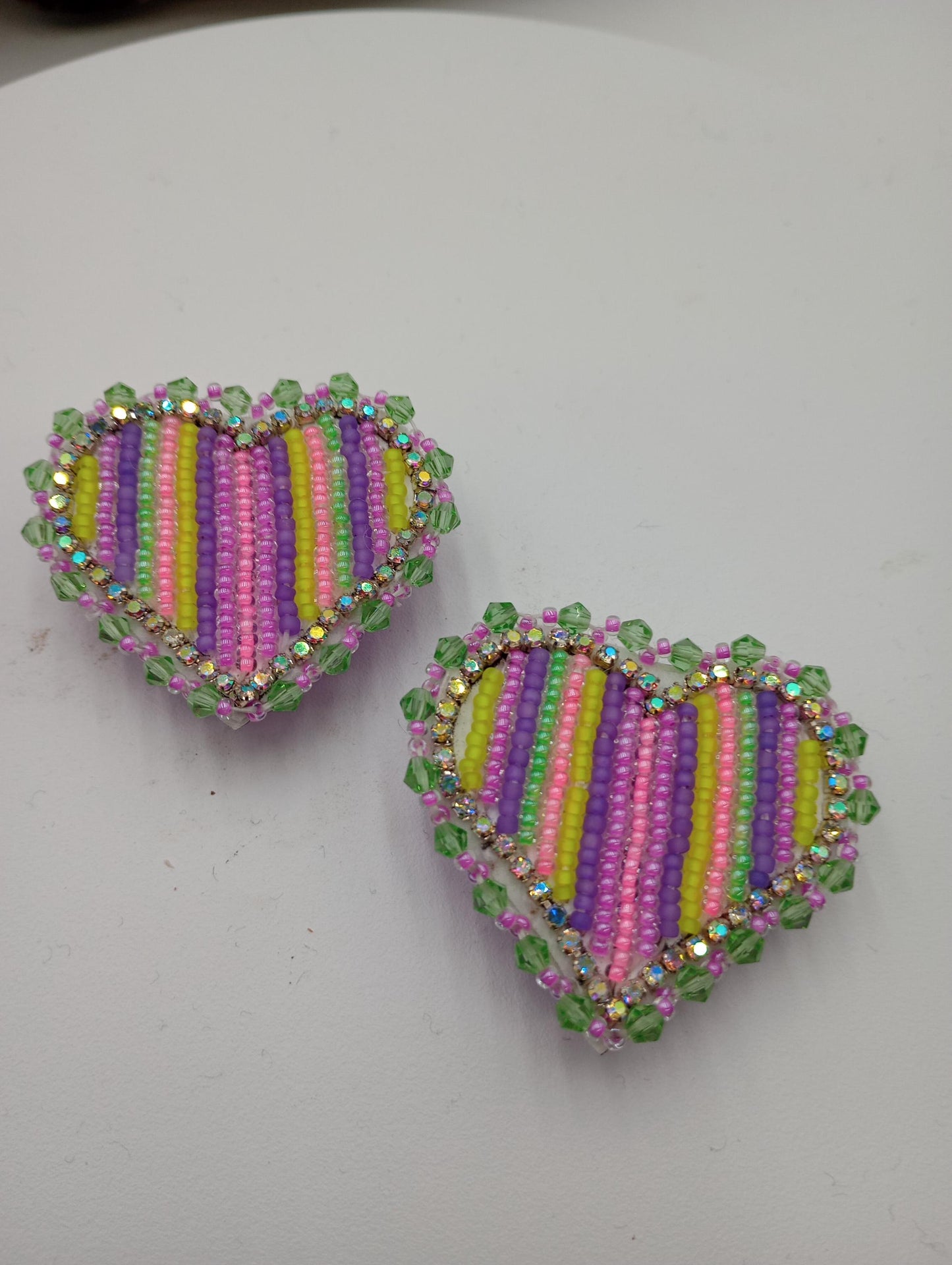 Shimmering Iridescent Heart Shaped Beaded Earrings