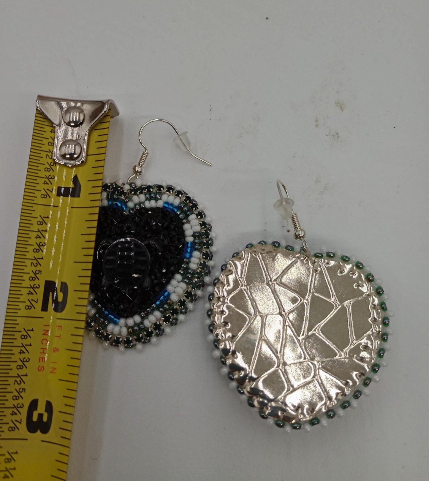 3D turtle Indigenous Beaded Heart Earrings – Black Turtle, Czech Glass