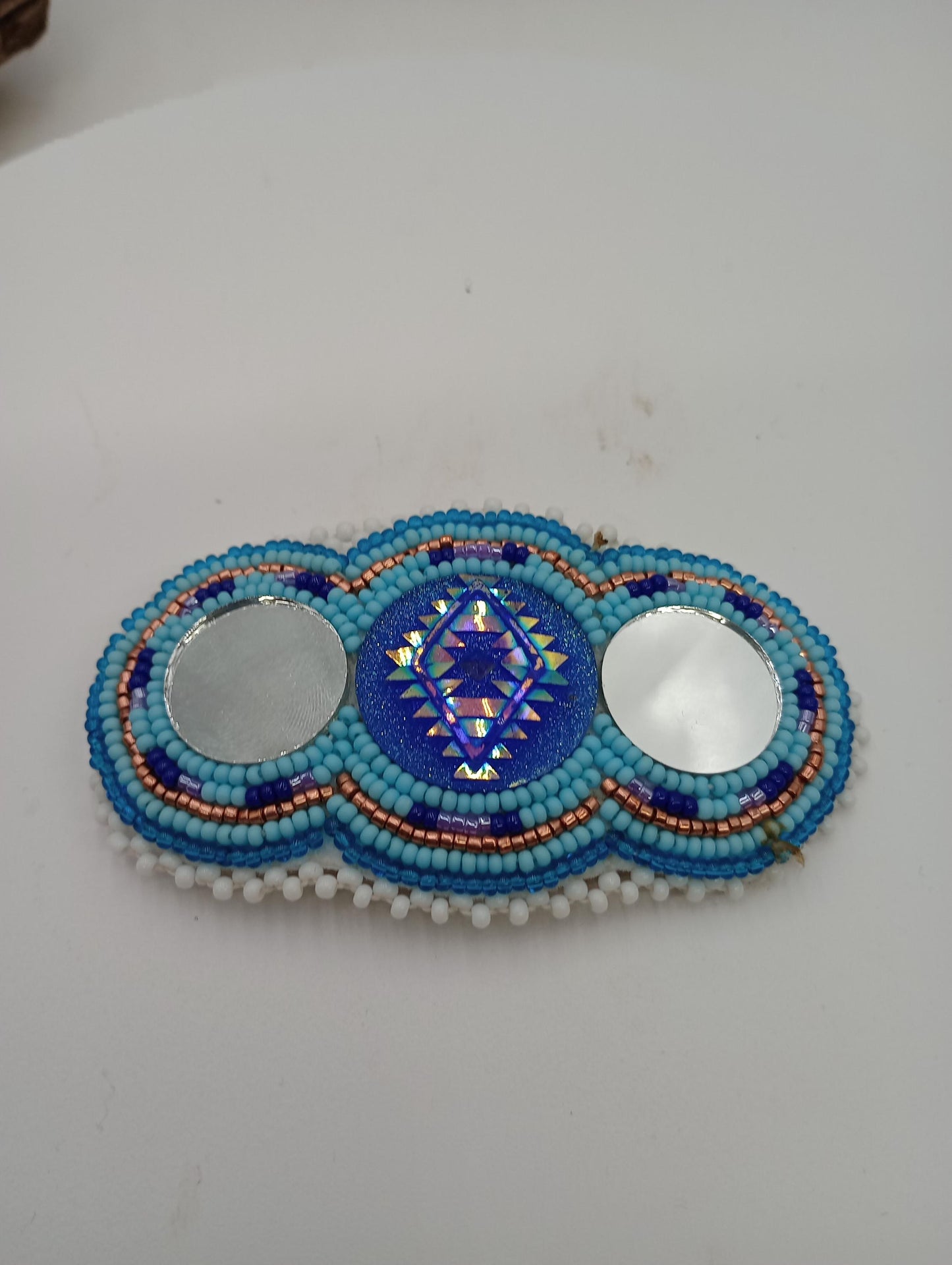 Sky blue mirror hair barrette Ojibwe made/Authentic