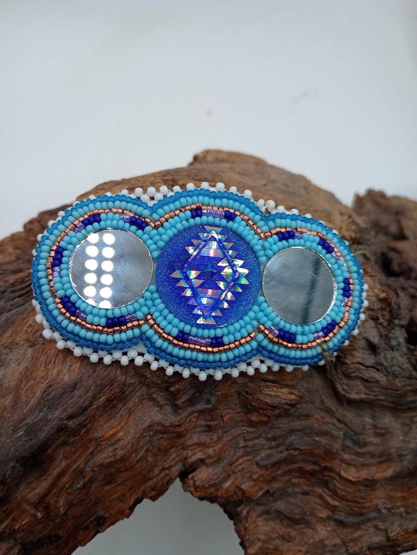 Sky blue mirror hair barrette Ojibwe made/Authentic