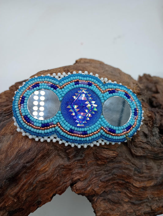 Sky blue mirror hair barrette Ojibwe made/Authentic