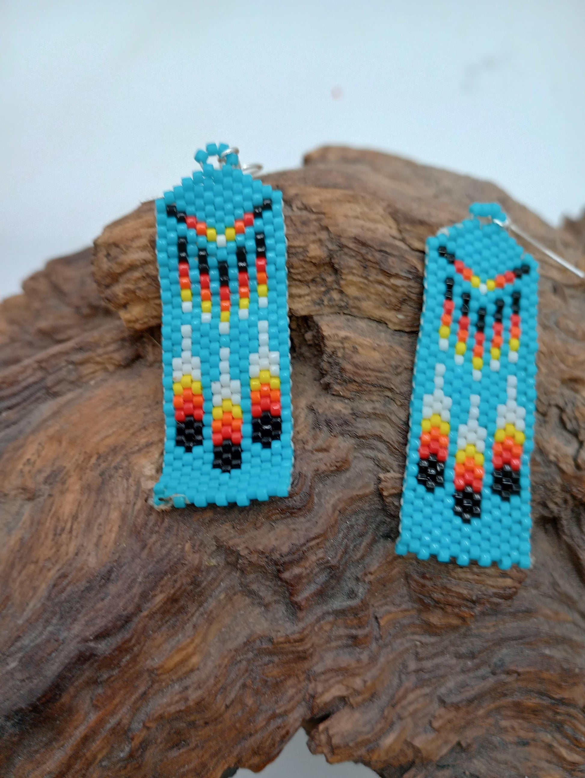Sky blue Feathers brick stitch earrings Handmade/Traditional design