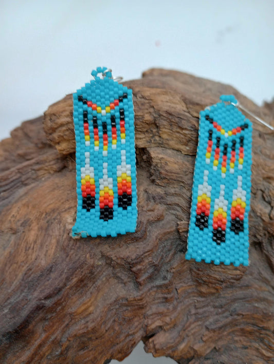 Sky blue Feathers brick stitch earrings Handmade/Traditional design