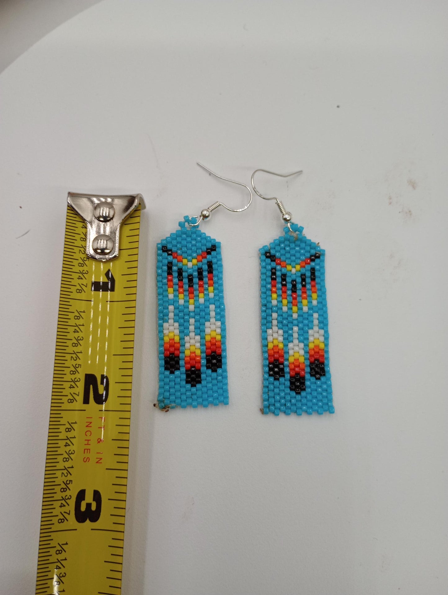 Sky blue Feathers brick stitch earrings Handmade/Traditional design