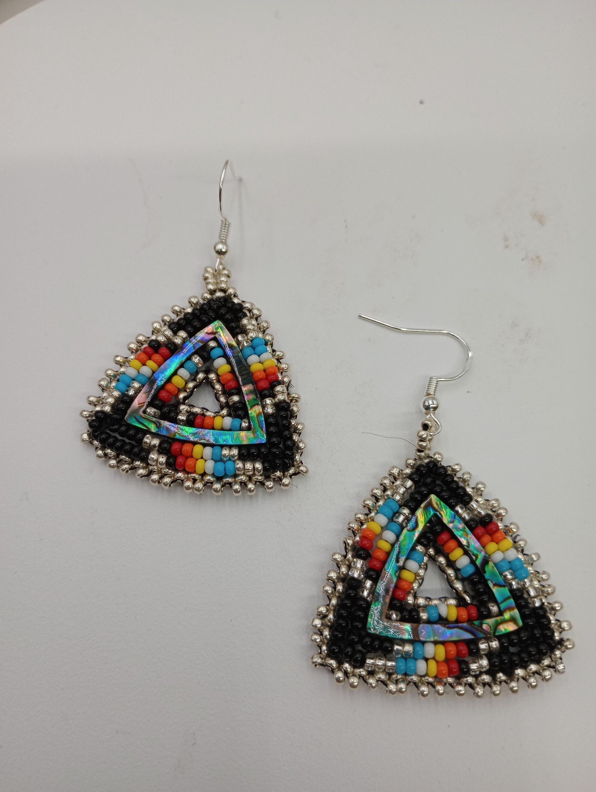 Turquoise opal triangle earrings Ojibwe/Authentic