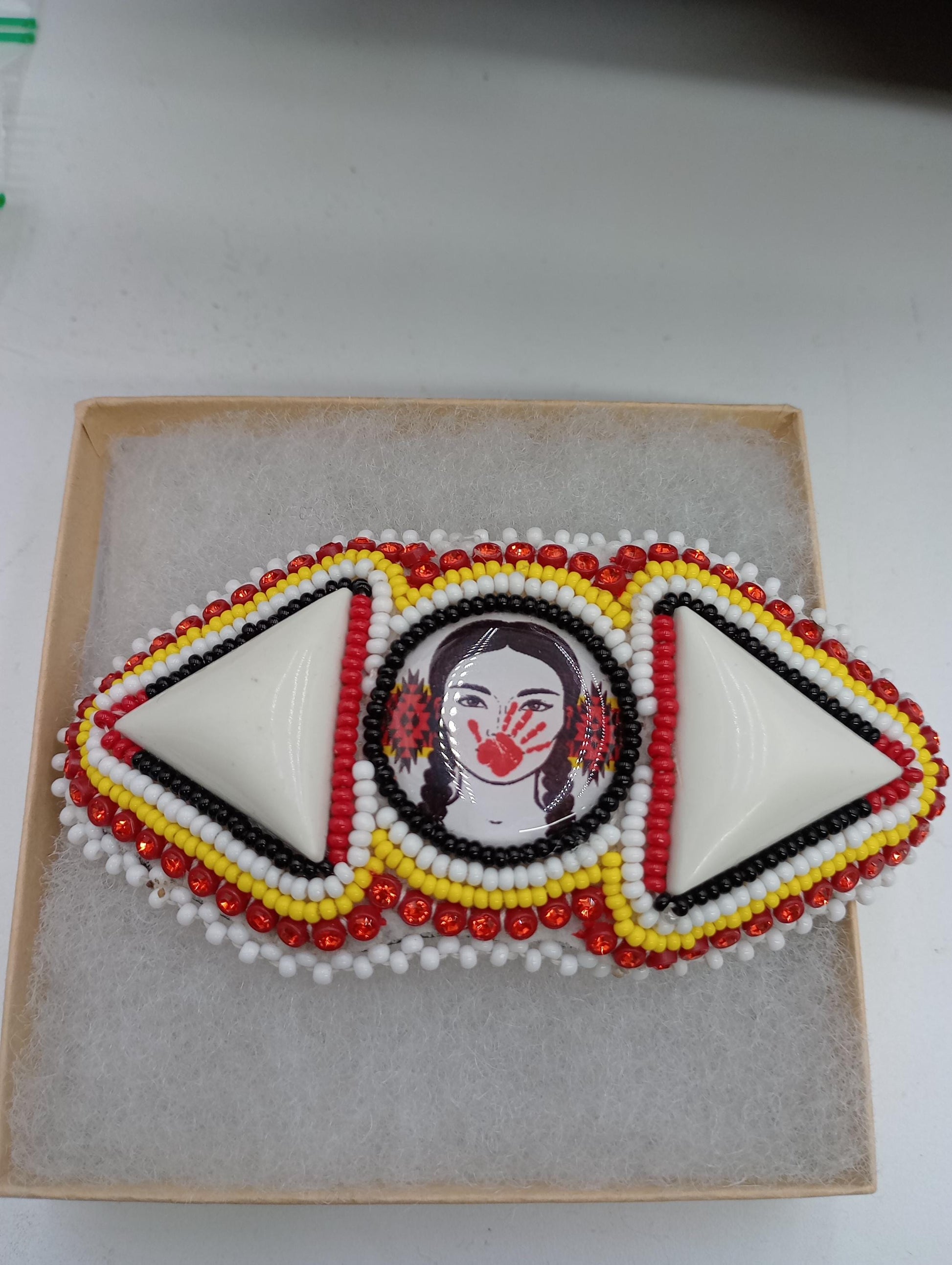 Red hand design hair barrette Ojibwe/Traditional