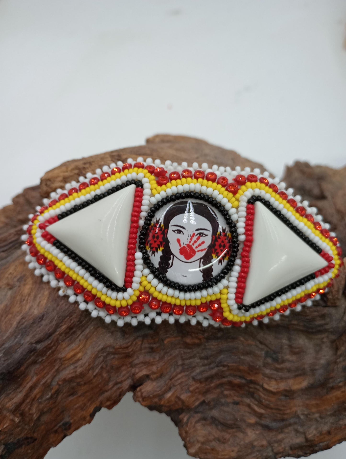 Red hand design hair barrette Ojibwe/Traditional