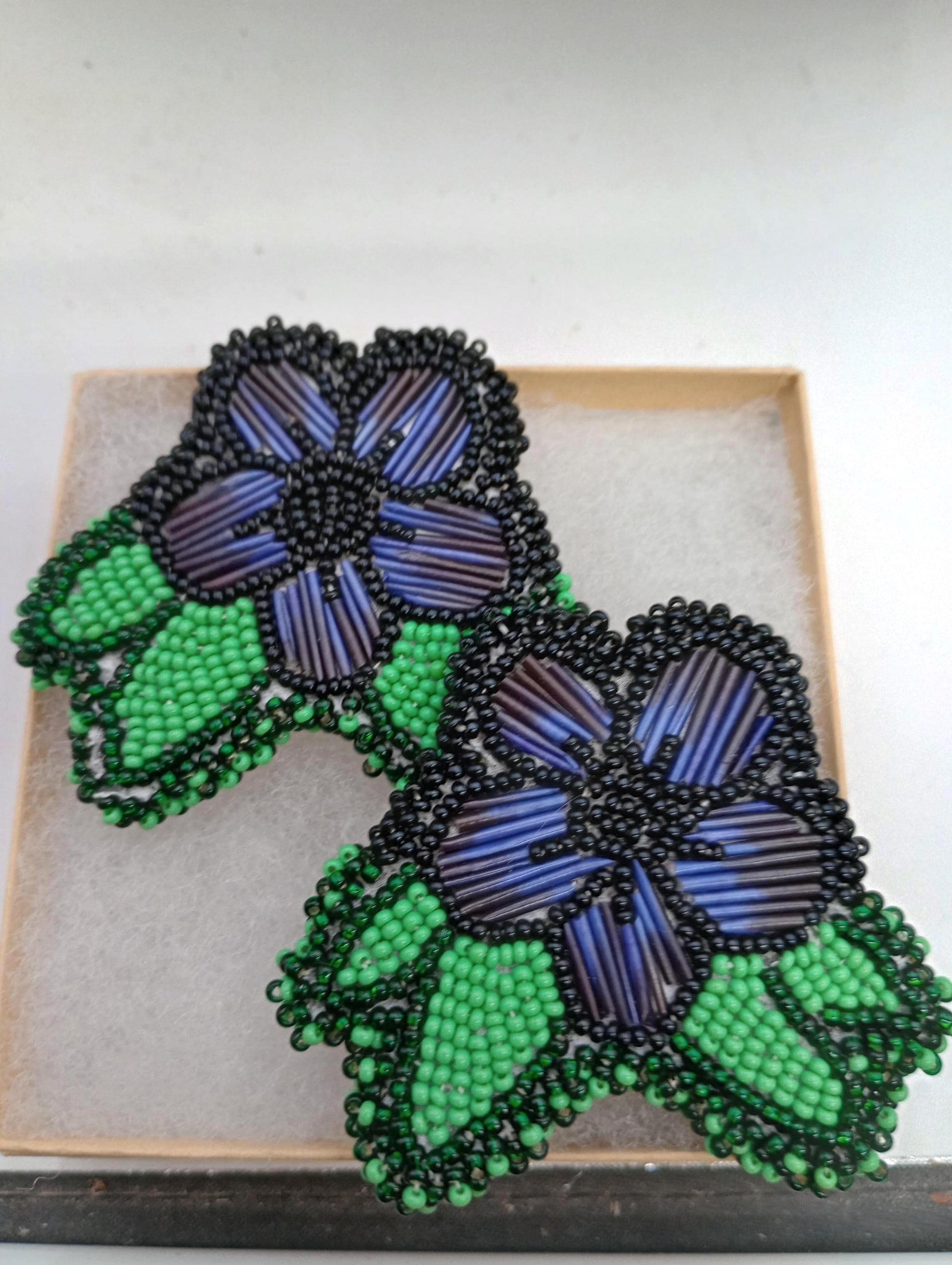 Porcupine Quill Royal blue daisy hair clips Handmade