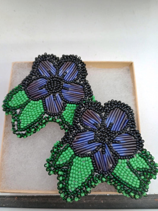 Porcupine Quill Royal blue daisy hair clips Handmade