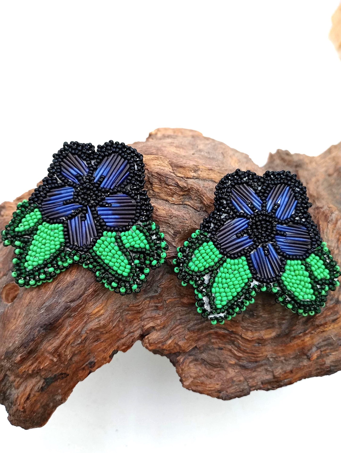 Porcupine Quill Royal blue daisy hair clips Handmade