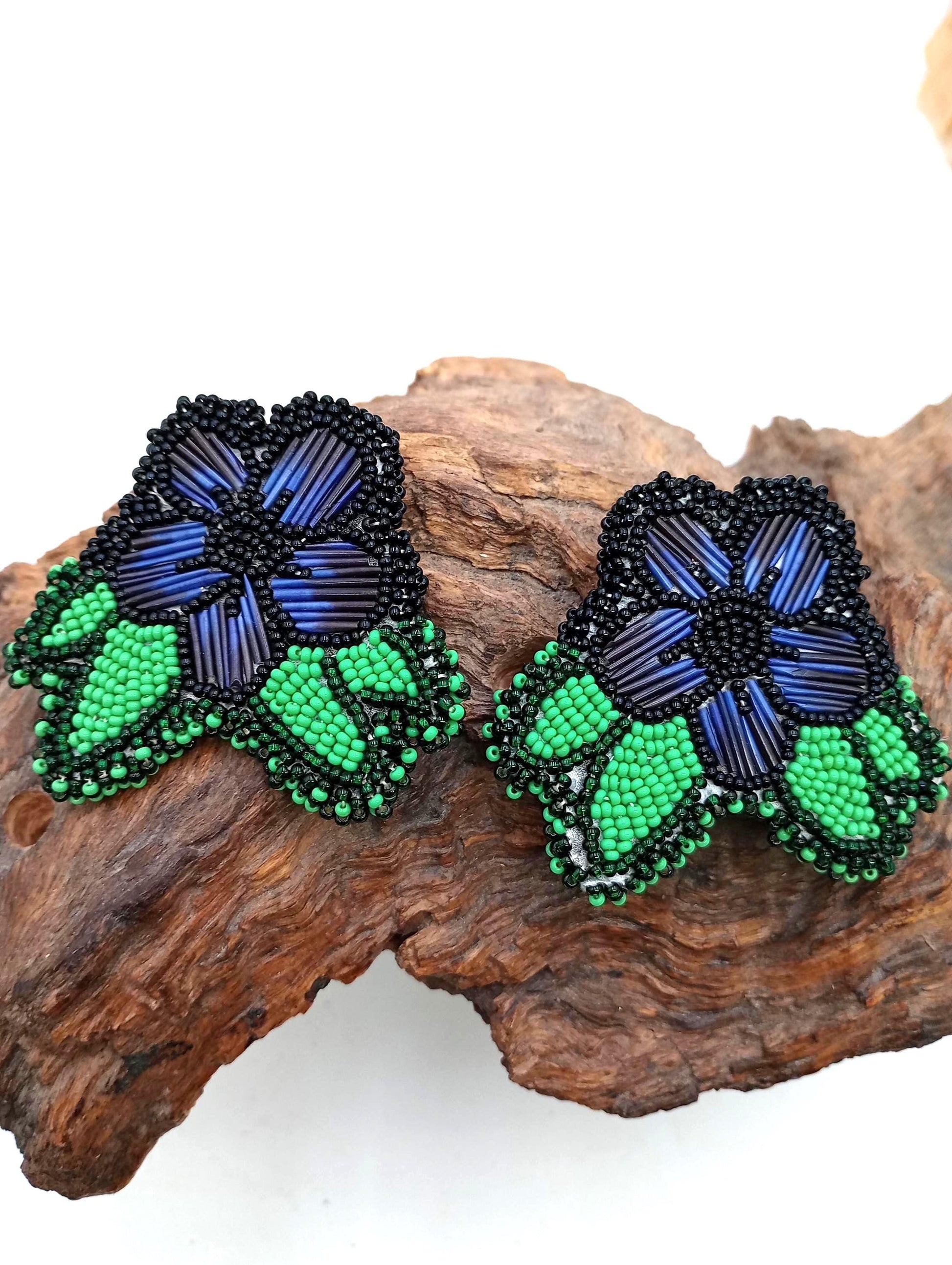 Porcupine Quill Royal blue daisy hair clips Handmade