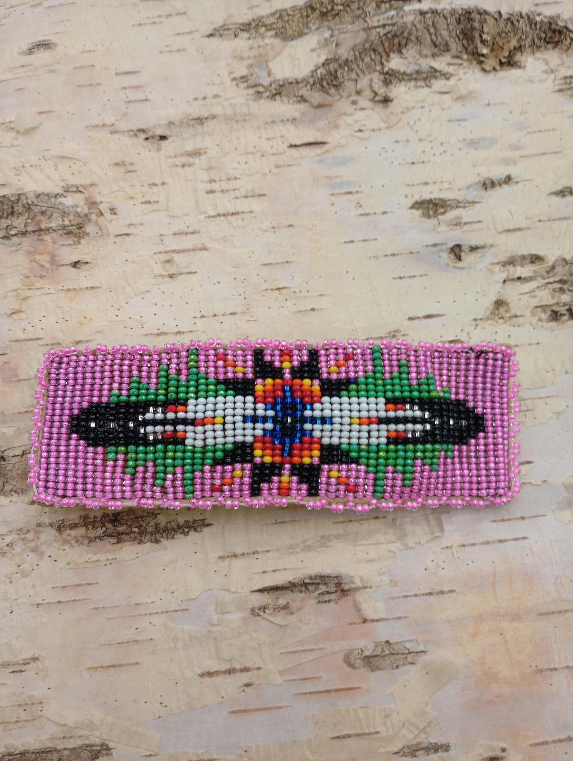 Loom Beaded Feather Hair Barrette - Native Made - Leather Backing
