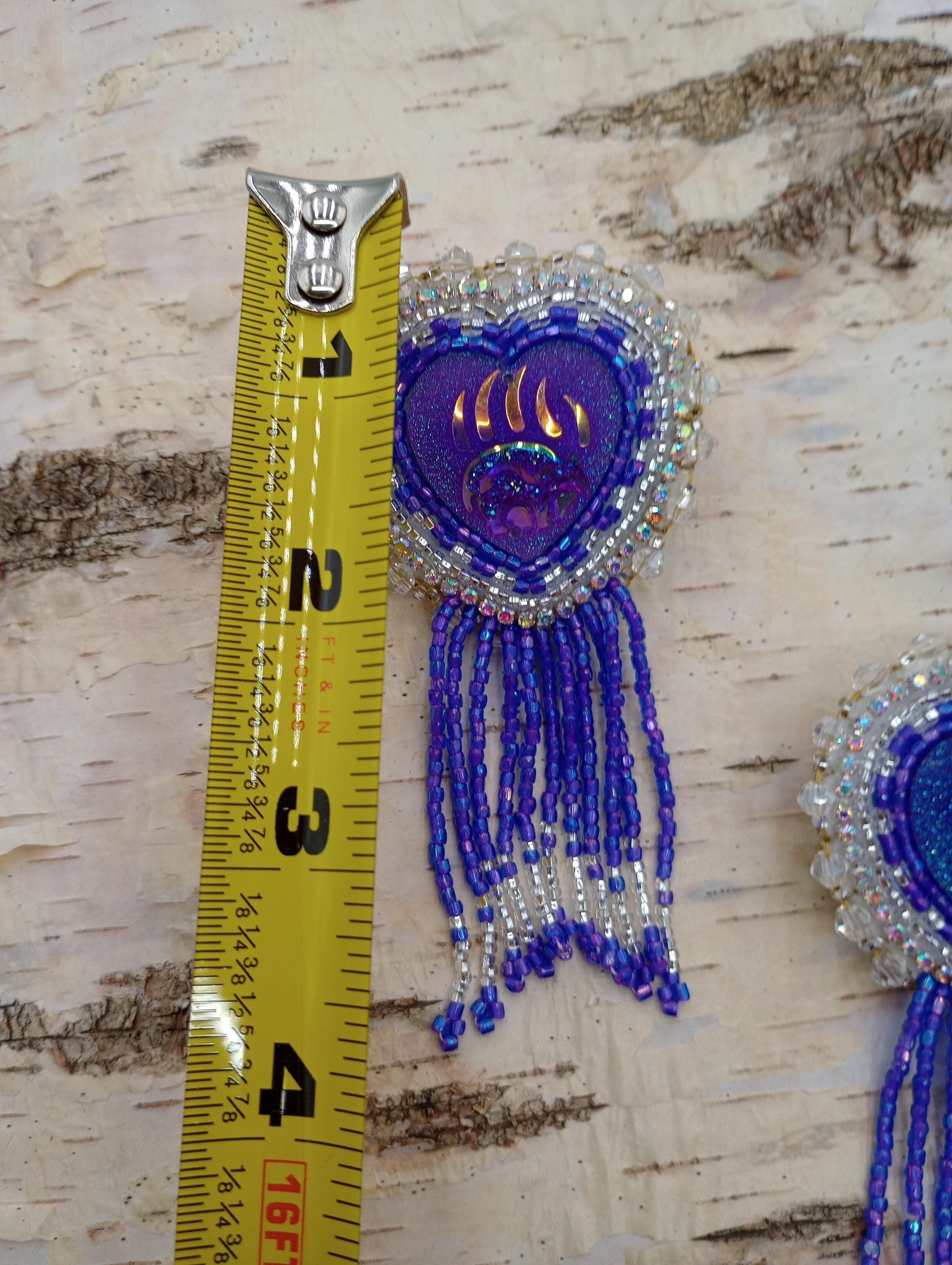 Lavender Beaded Bear Paw Earrings: Anishinaabe Ojibwe Beadwork