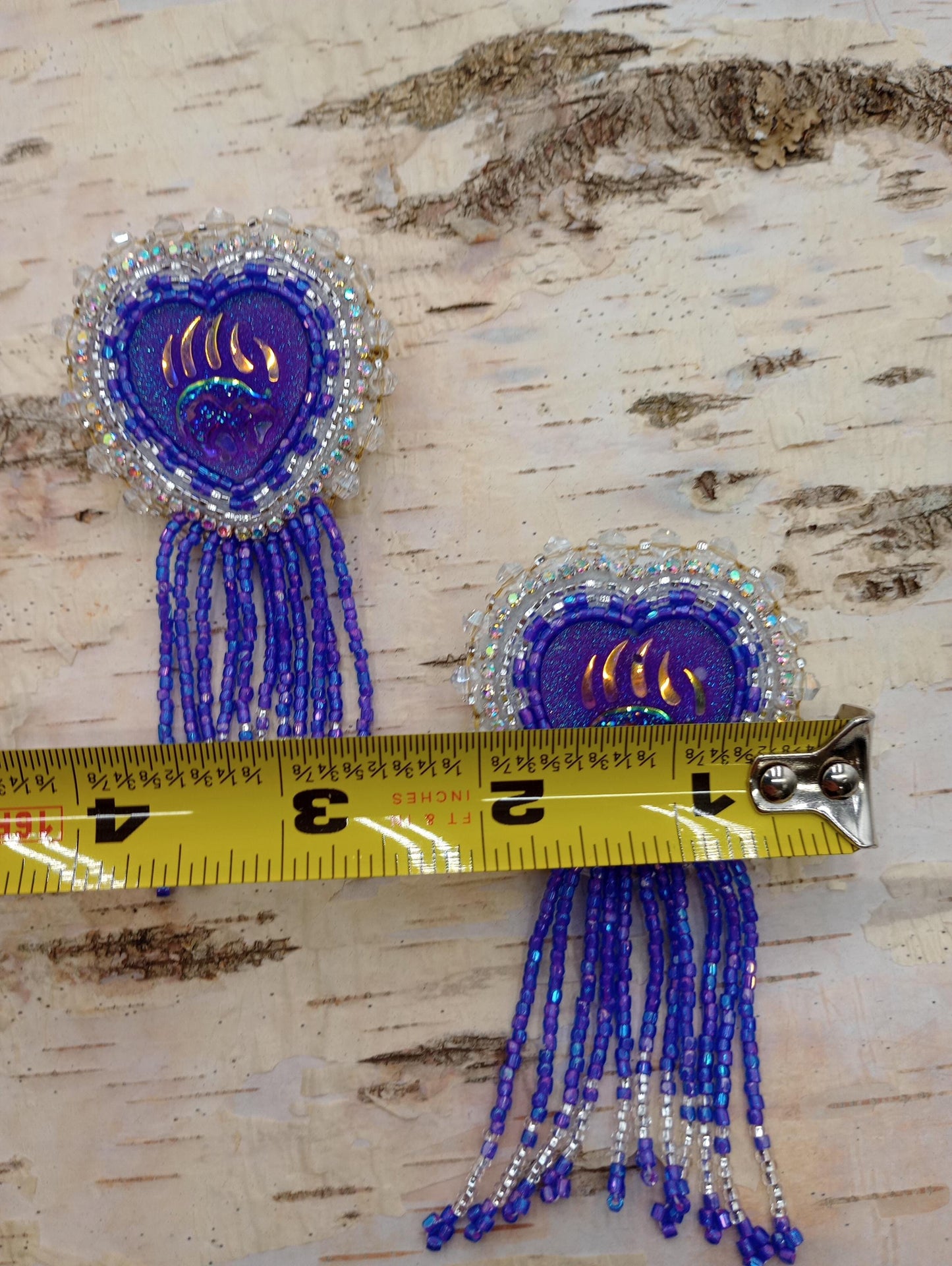 Lavender Beaded Bear Paw Earrings: Anishinaabe Ojibwe Beadwork