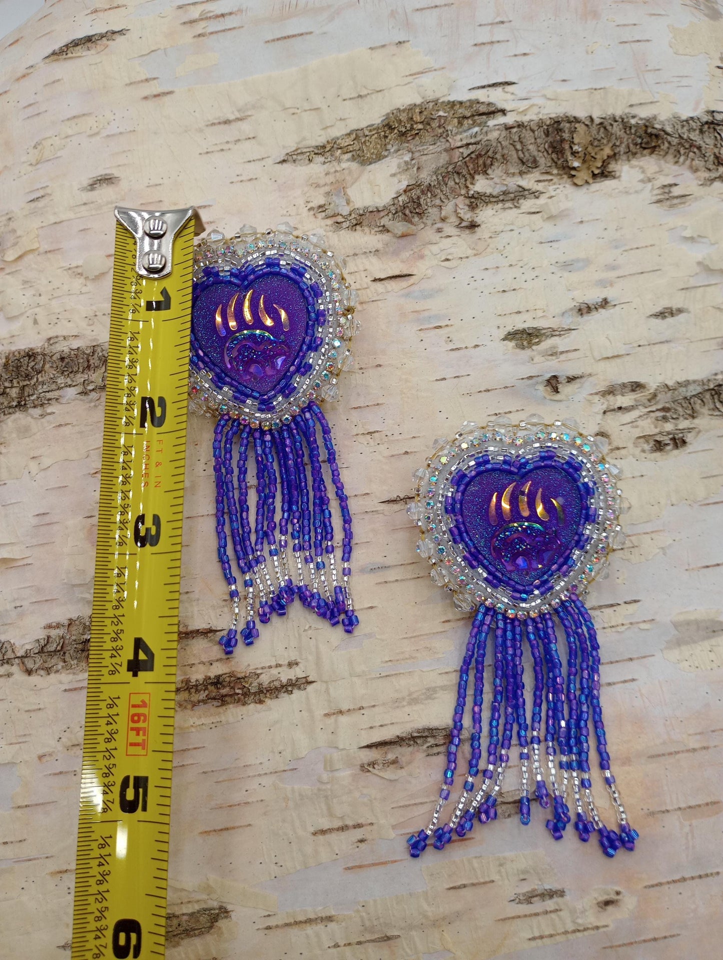 Lavender Beaded Bear Paw Earrings: Anishinaabe Ojibwe Beadwork