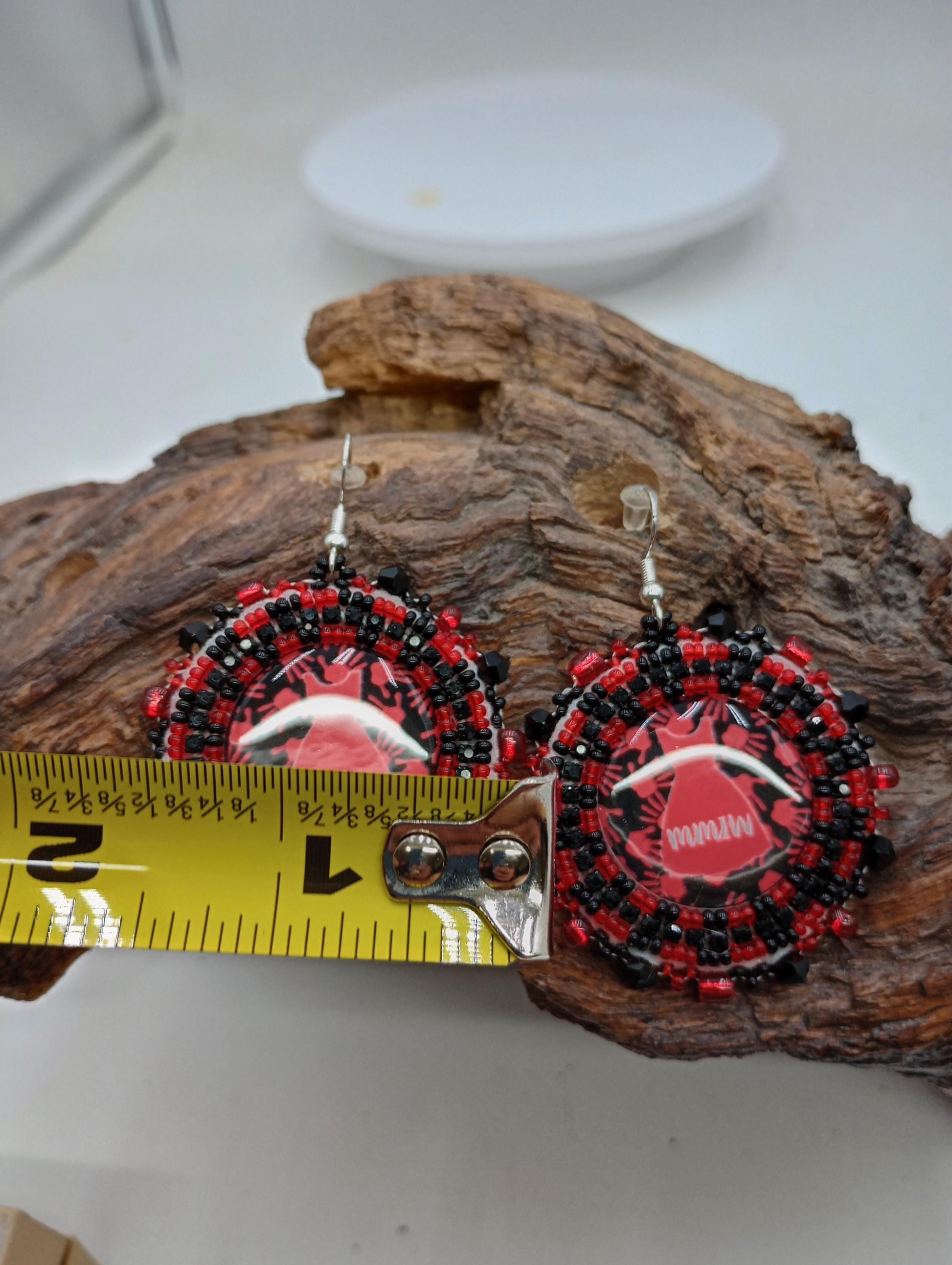 Red dress Mmiw Earrings: Anishinaabe Ojibwe Beadwork