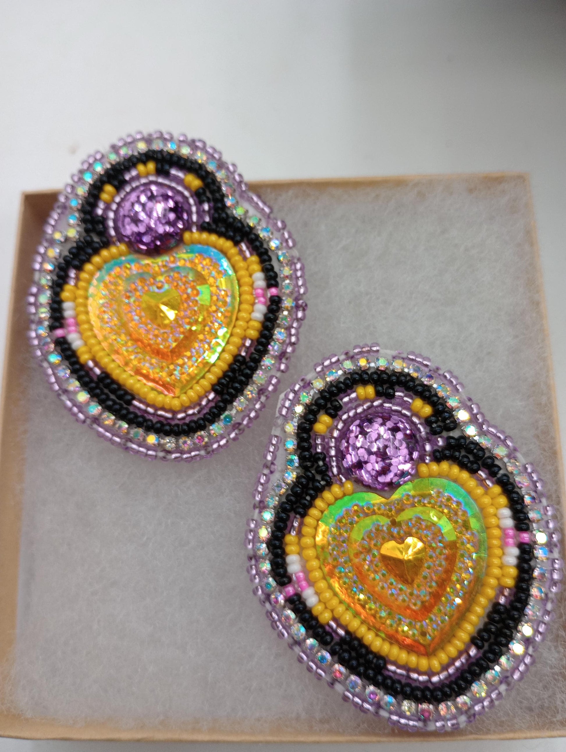 Purple Heart Beaded Earrings – Tribal Artisan Jewelry